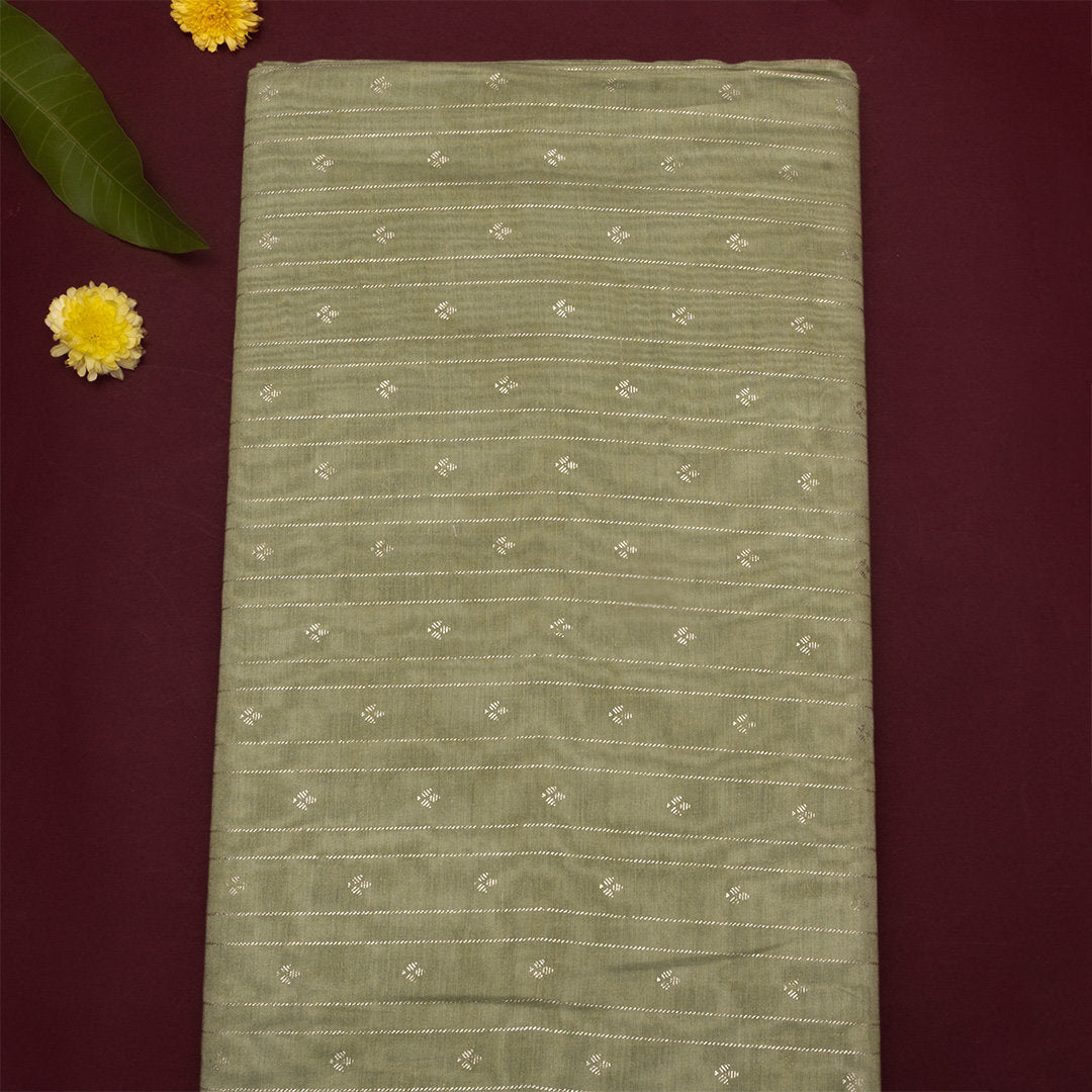Muted Green Foil Printed Chanderi Fabric