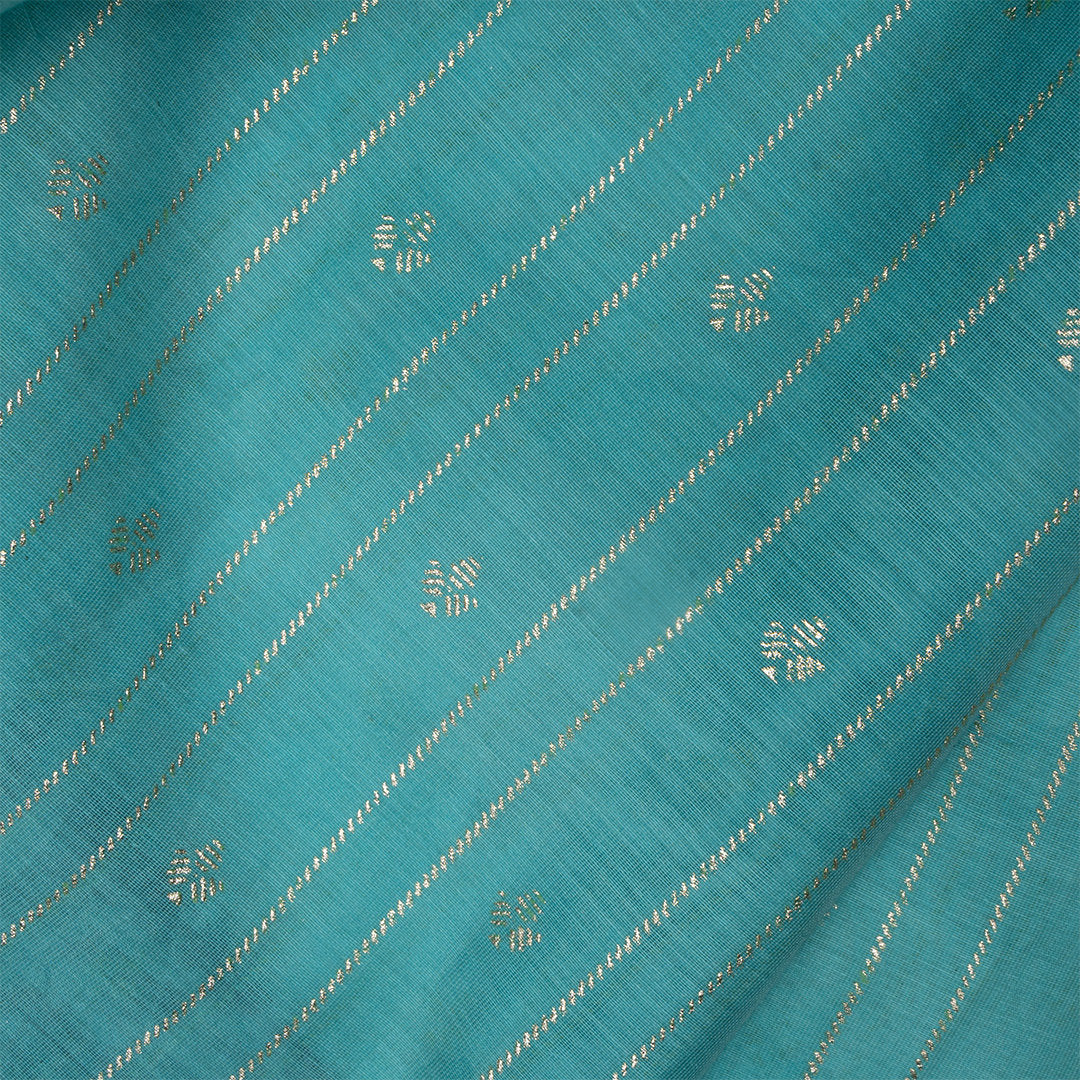 Cyan Blue Foil Printed Chanderi Fabric