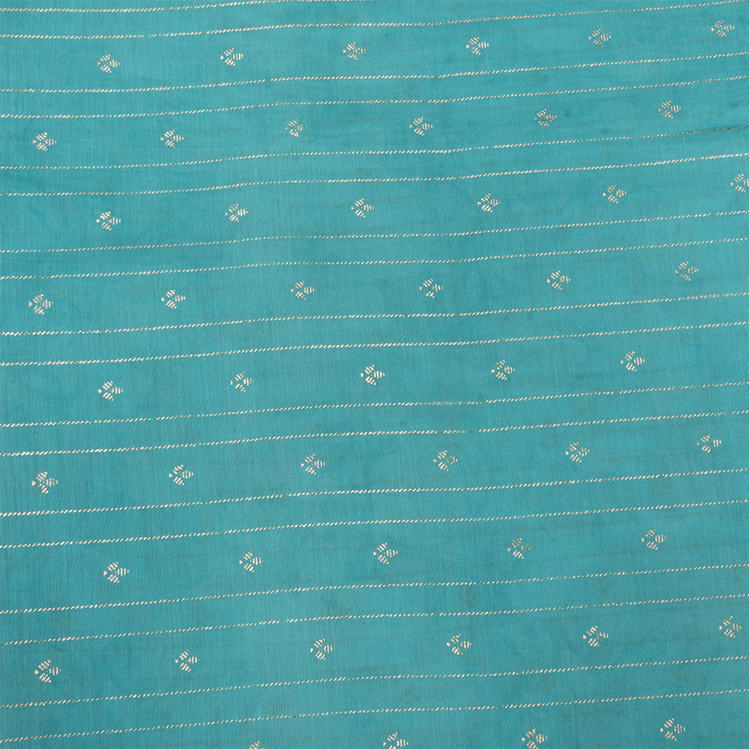 Cyan Blue Foil Printed Chanderi Fabric