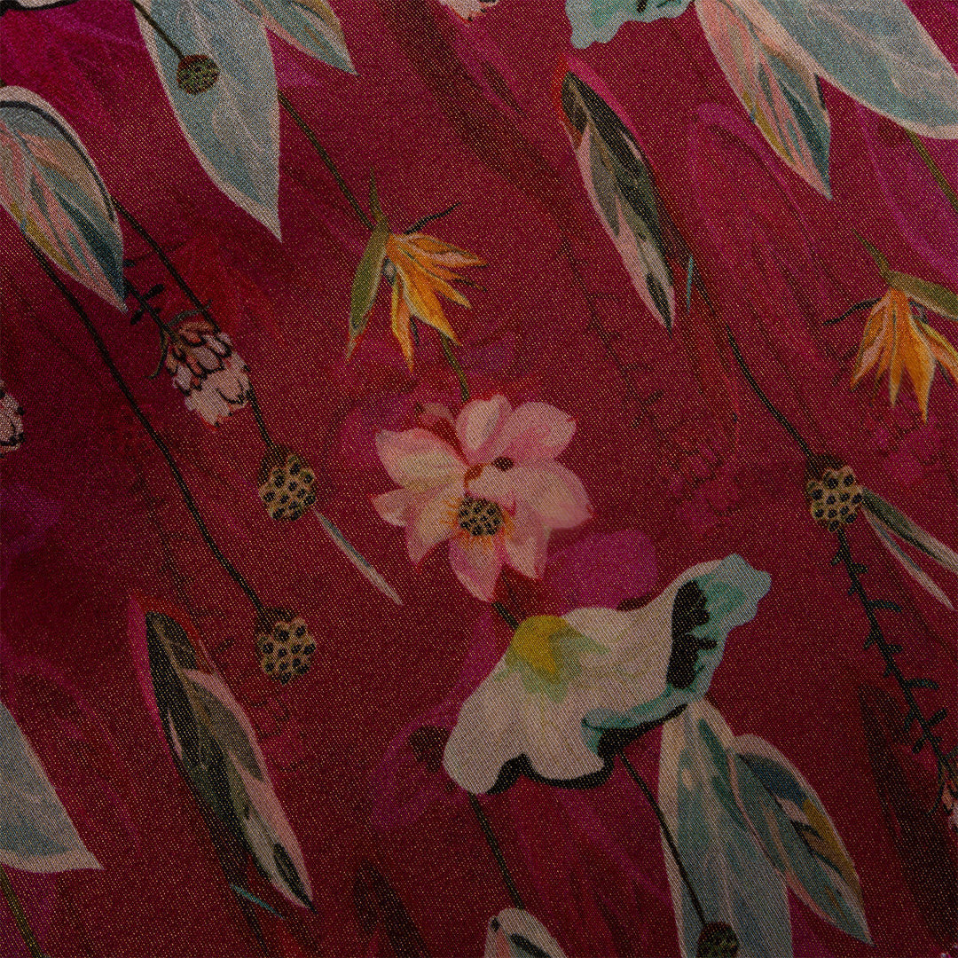 Amaranth Pink Digital Printed Floral Tissue Fabric