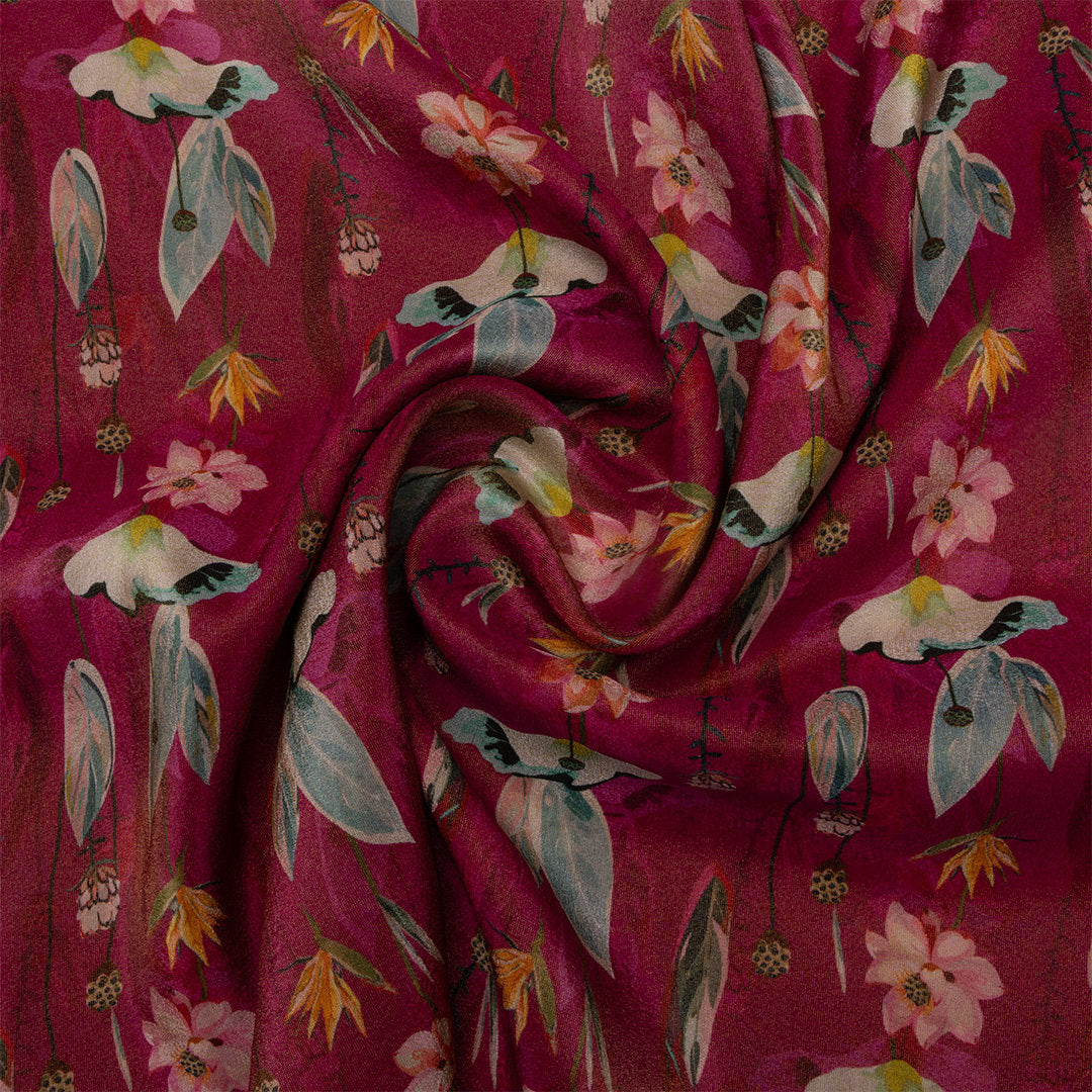 Amaranth Pink Digital Printed Floral Tissue Fabric