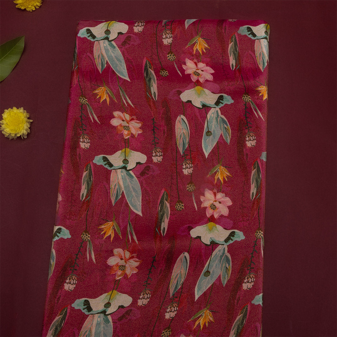 Amaranth Pink Digital Printed Floral Tissue Fabric
