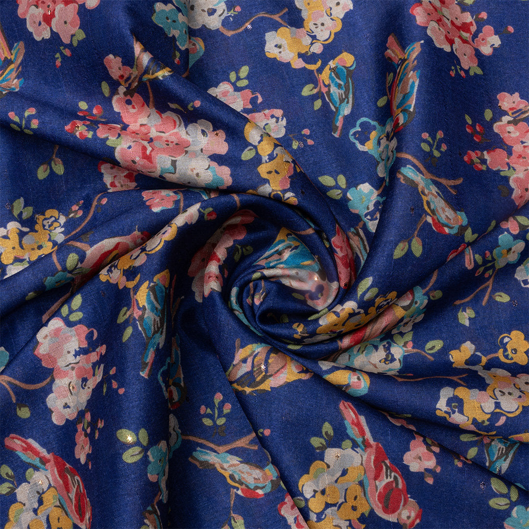 Azure Blue Digital Printed Tussar Fabric