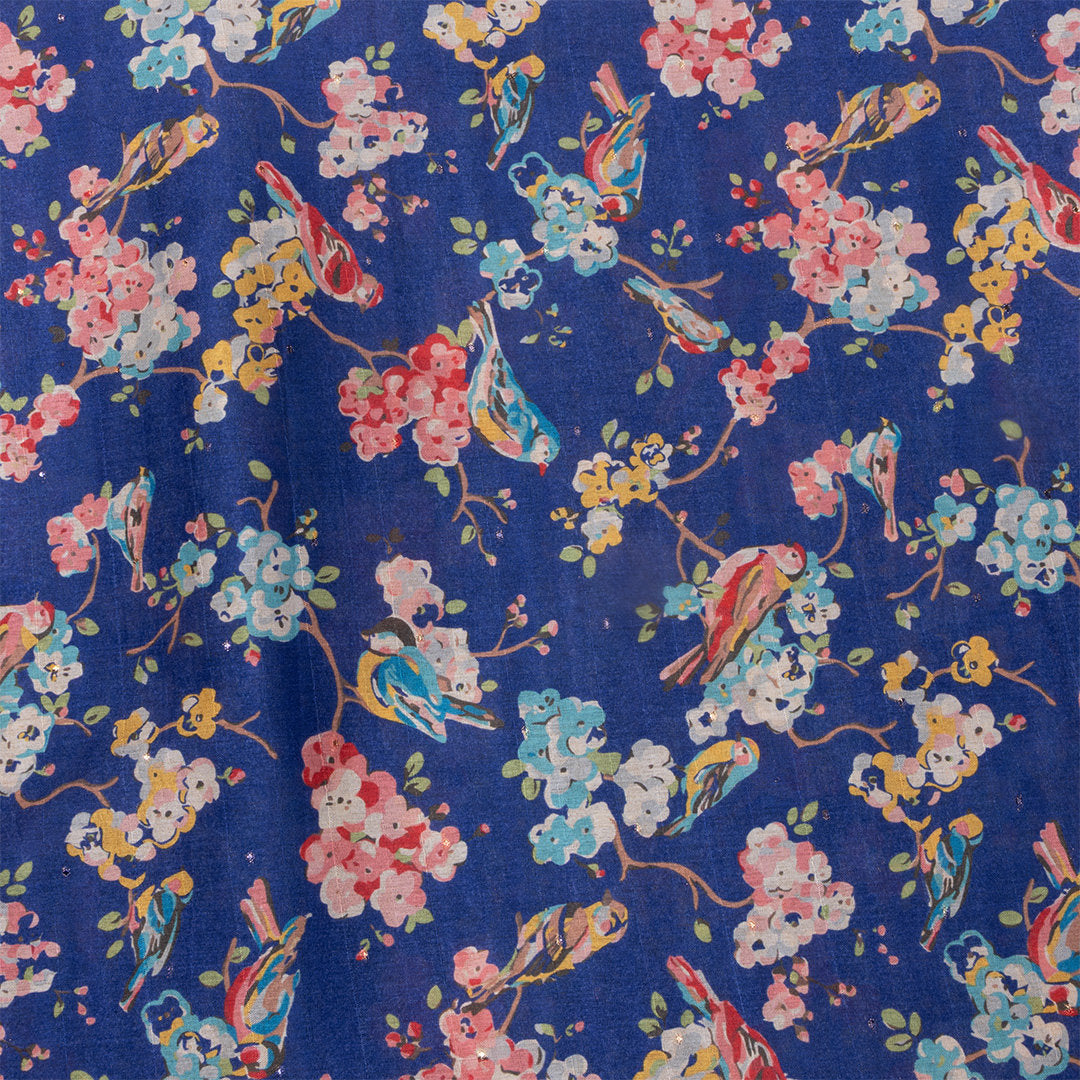 Azure Blue Digital Printed Tussar Fabric