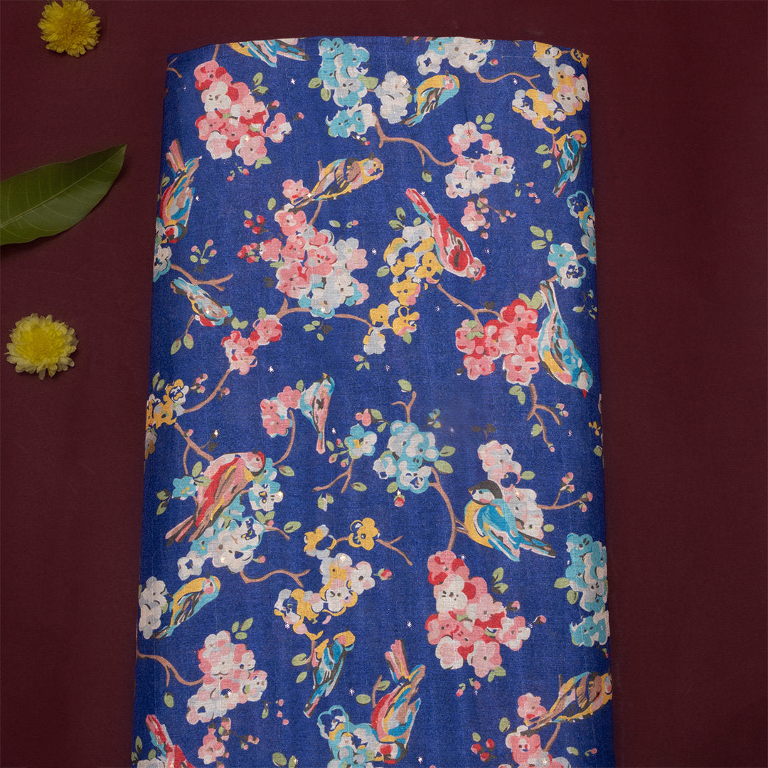 Azure Blue Digital Printed Tussar Fabric