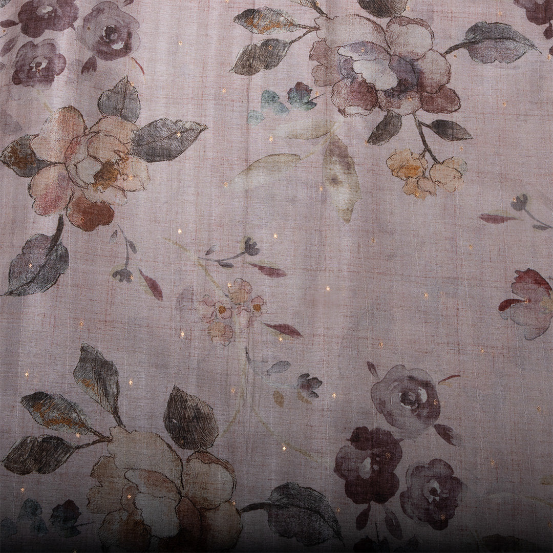 Pastel Purple Floral Printed Tussar Fabric