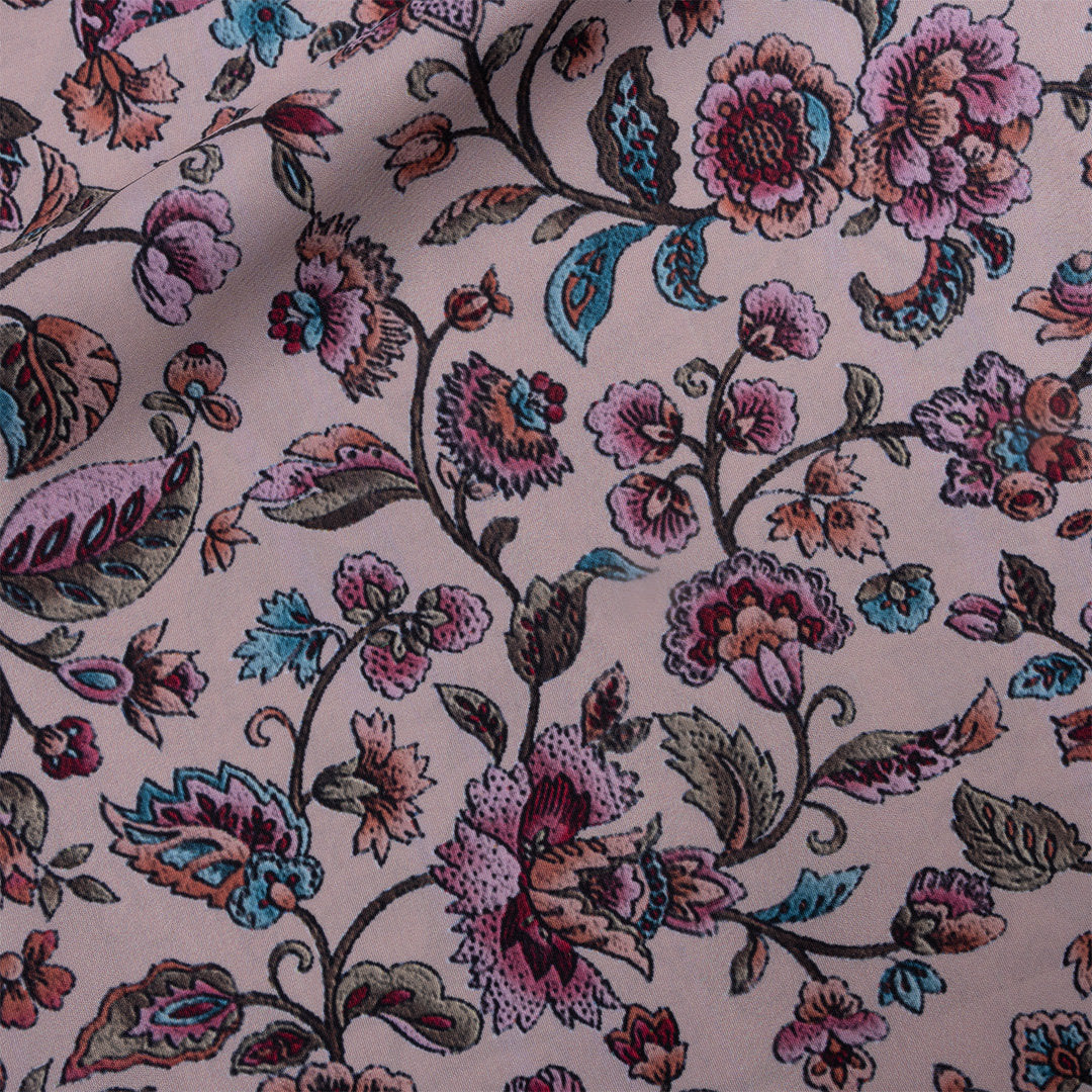 Off-White Lotus Printed Silk Fabric