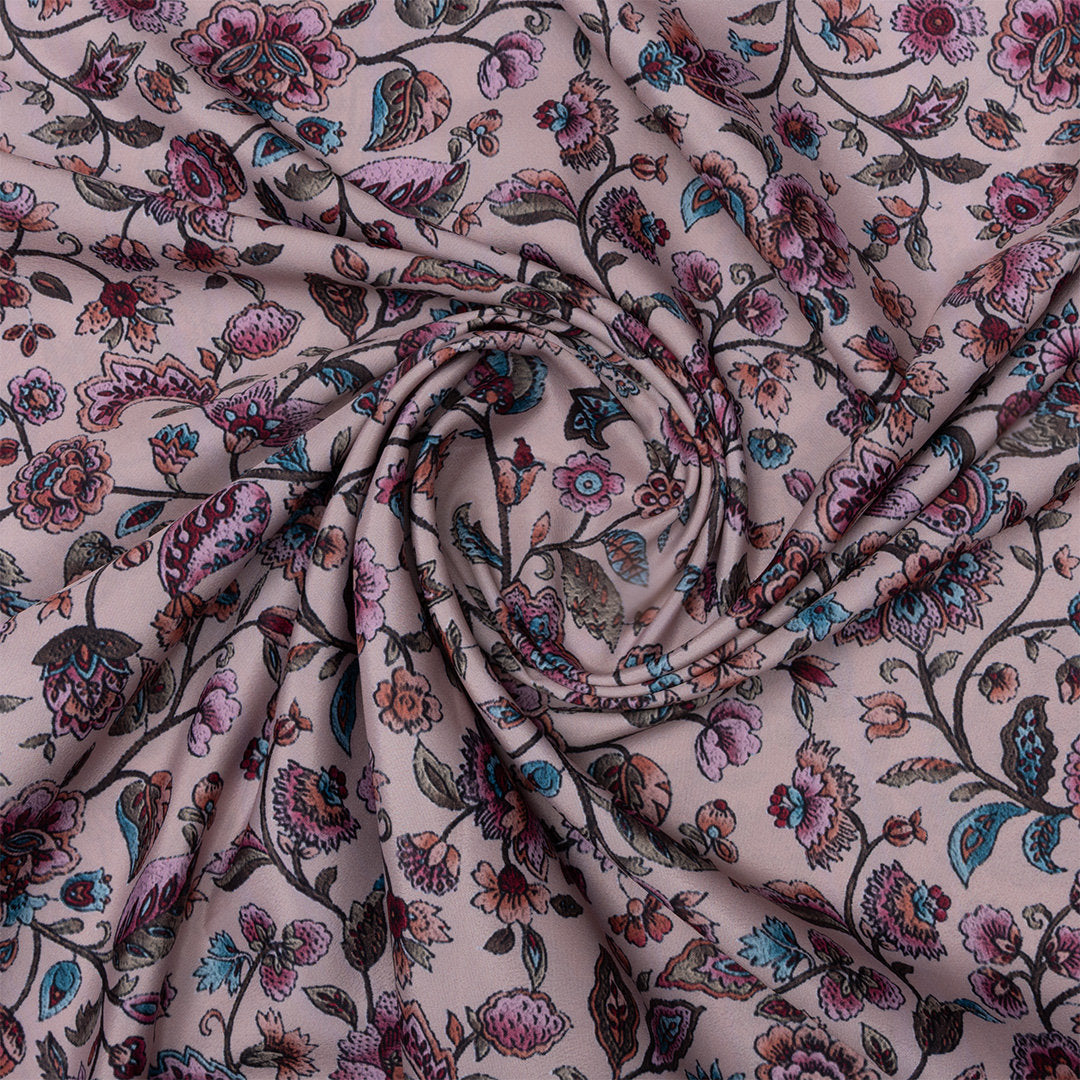 Off-White Lotus Printed Silk Fabric