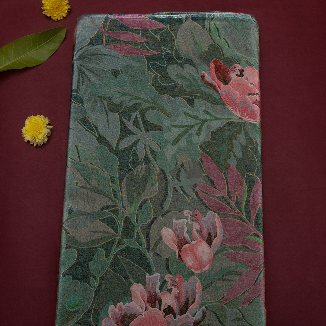 Sherpa Blue Digital Printed Floral Tissue Fabric