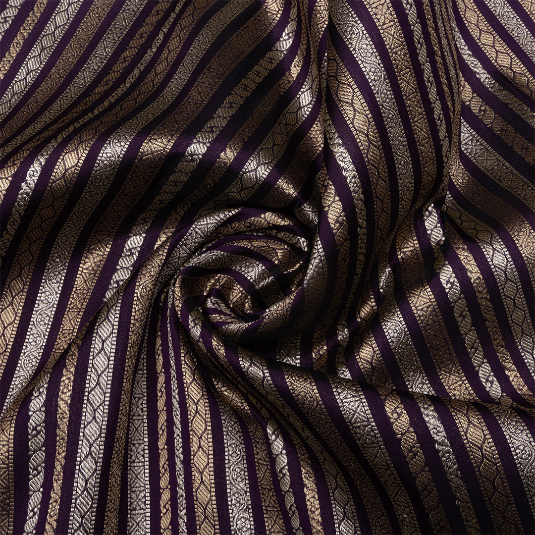 Deep Purple Dual Zari Jamawar Silk Fabric