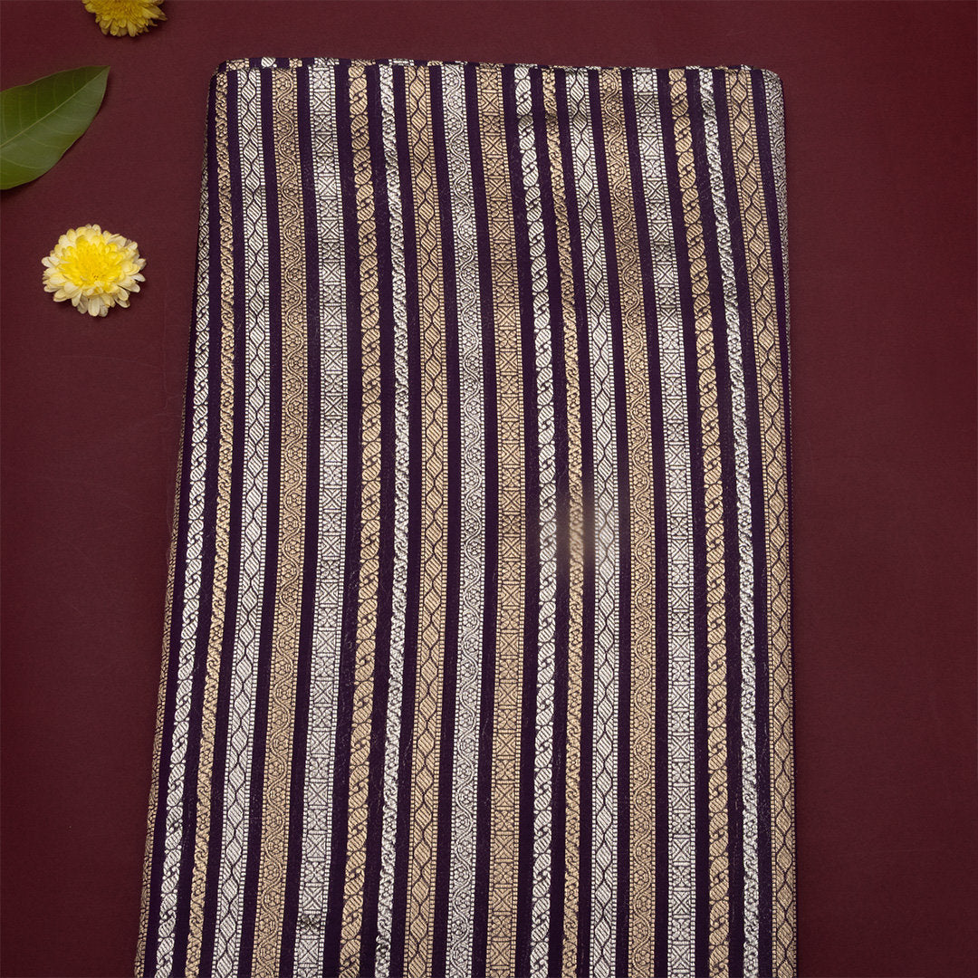Deep Purple Dual Zari Jamawar Silk Fabric