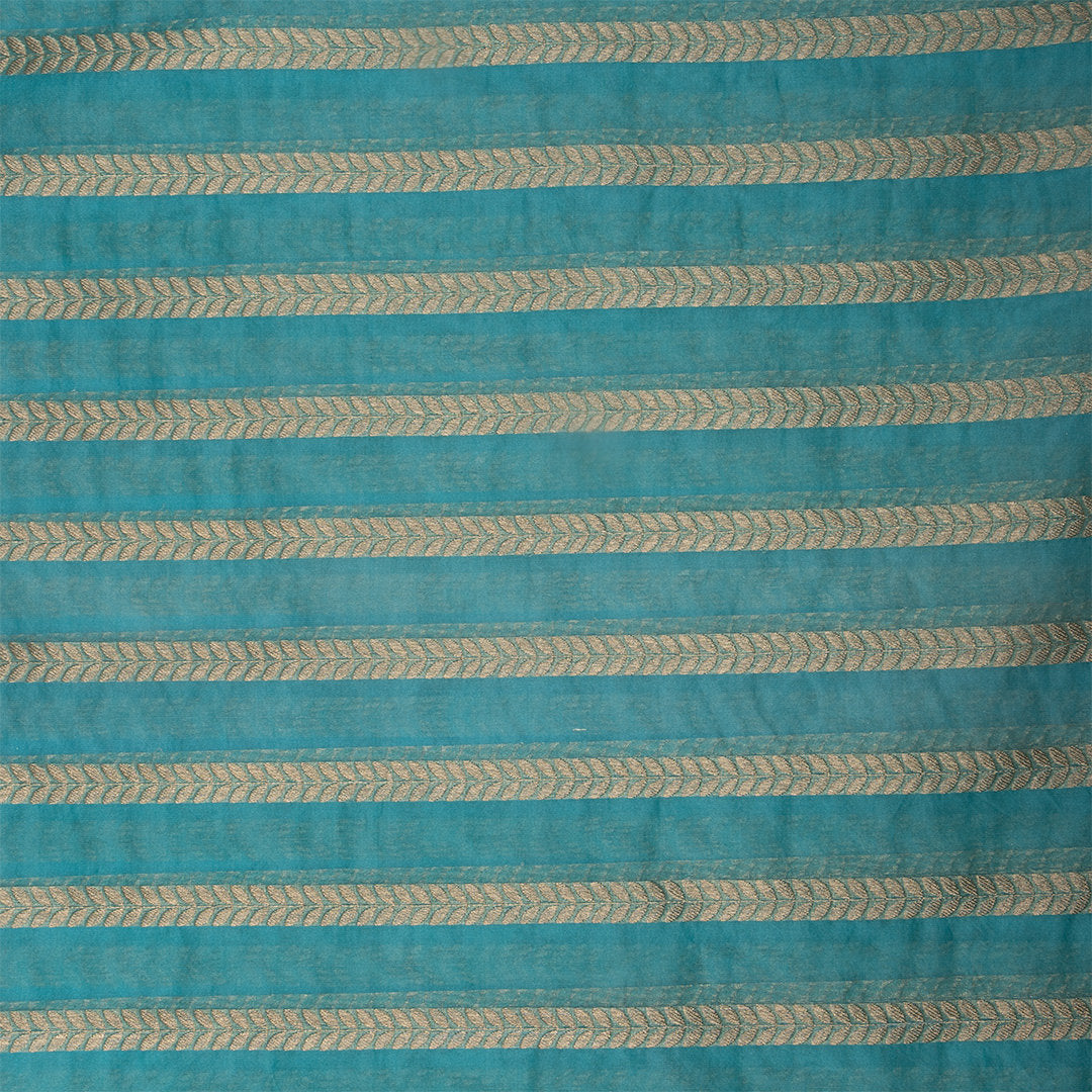 Sky Blue Zari Stripes Jamawar Organza Fabric