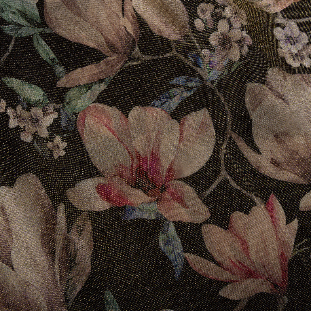 Earthy Green Digital Printed Floral Tissue Fabric