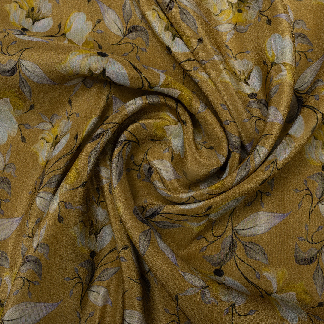 Dusty Yellow Digital Printed Floral Tissue Fabric