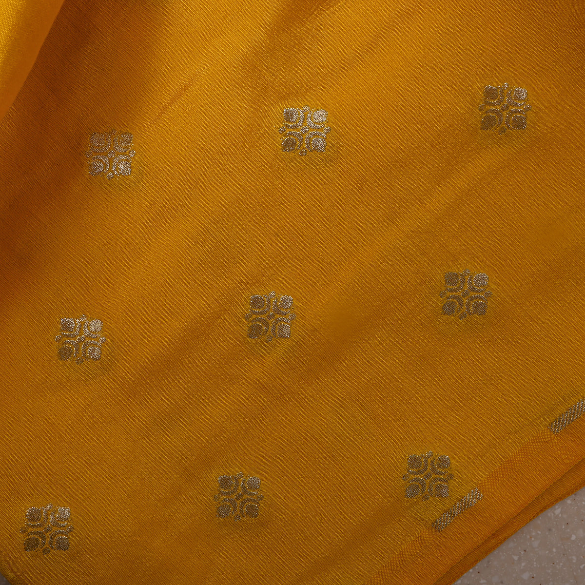 Corn Gold Zari Butti Self Weave Jamawar Silk Fabric