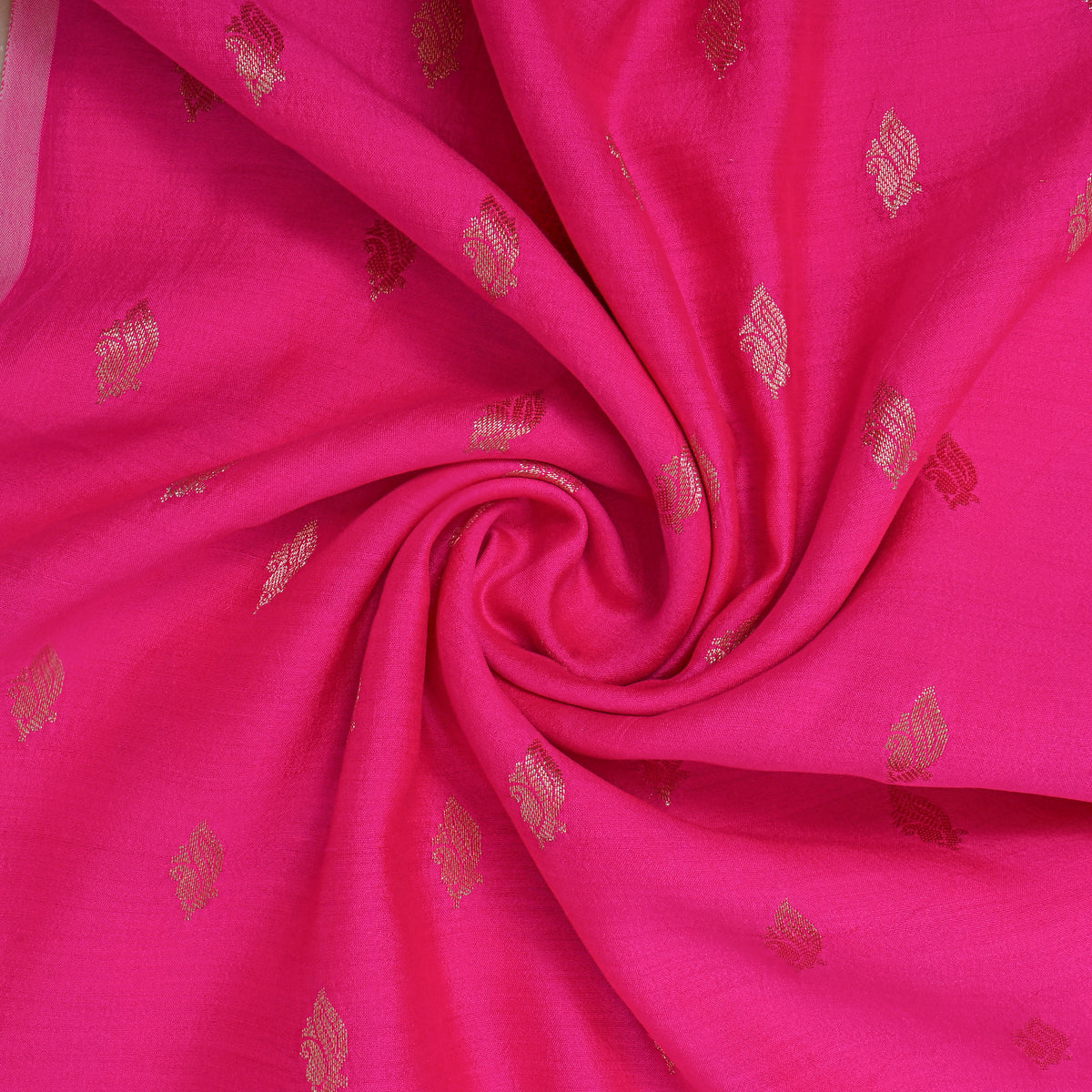 Cerise Gold Zari Paisley Butti Self Weave Jamawar Silk Fabric