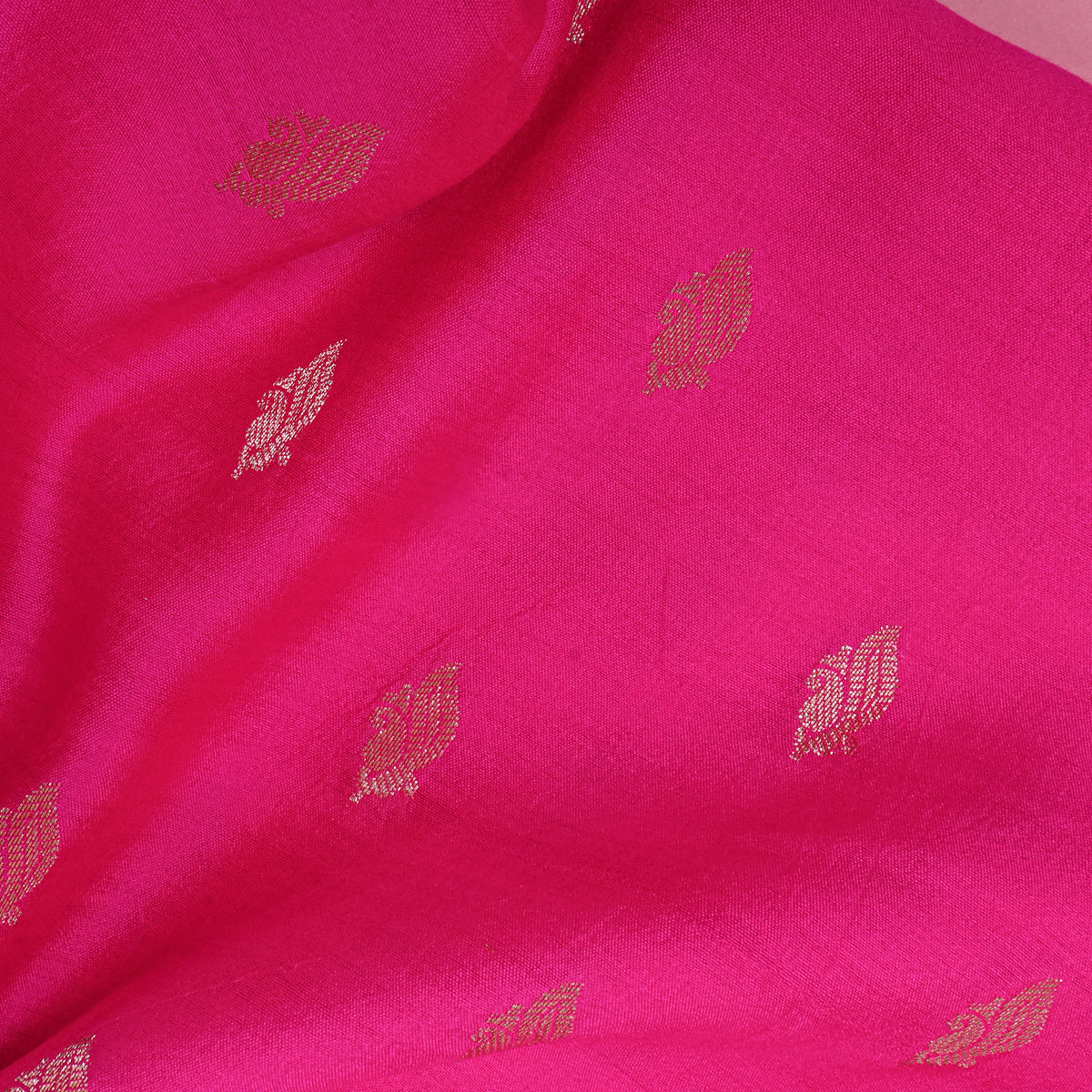 Cerise Gold Zari Paisley Butti Self Weave Jamawar Silk Fabric