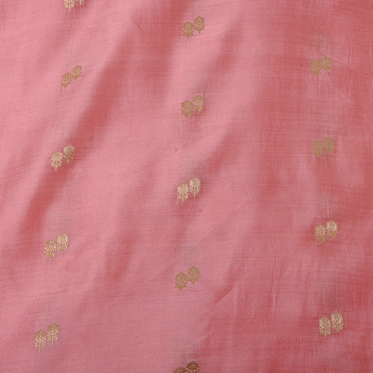 Blush Rose Gold Zari Floral Butti Jamawar Silk Fabric