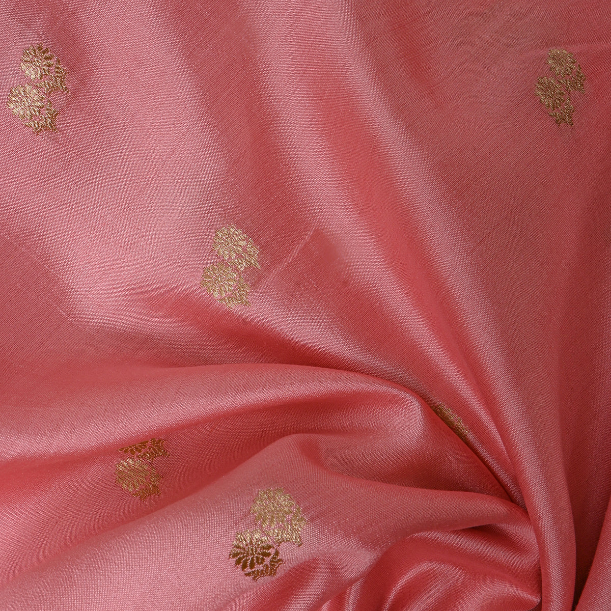 Blush Rose Gold Zari Floral Butti Jamawar Silk Fabric