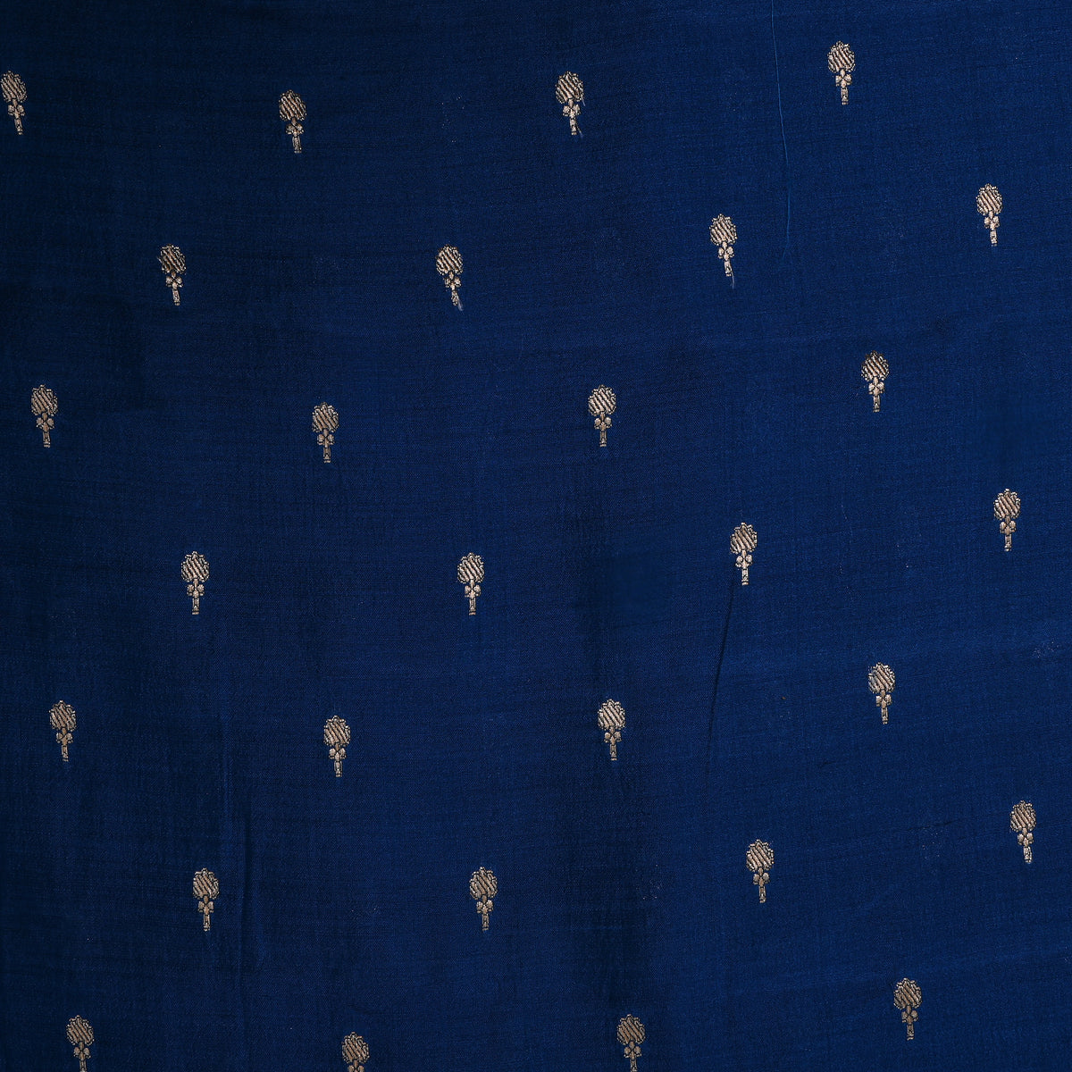 Midnight Navy Gold Zari Floral Motif Jamawar Silk Fabric