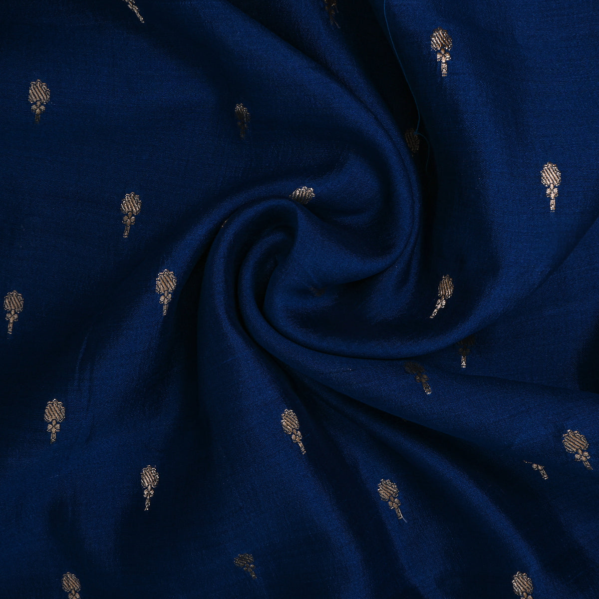 Midnight Navy Gold Zari Floral Motif Jamawar Silk Fabric