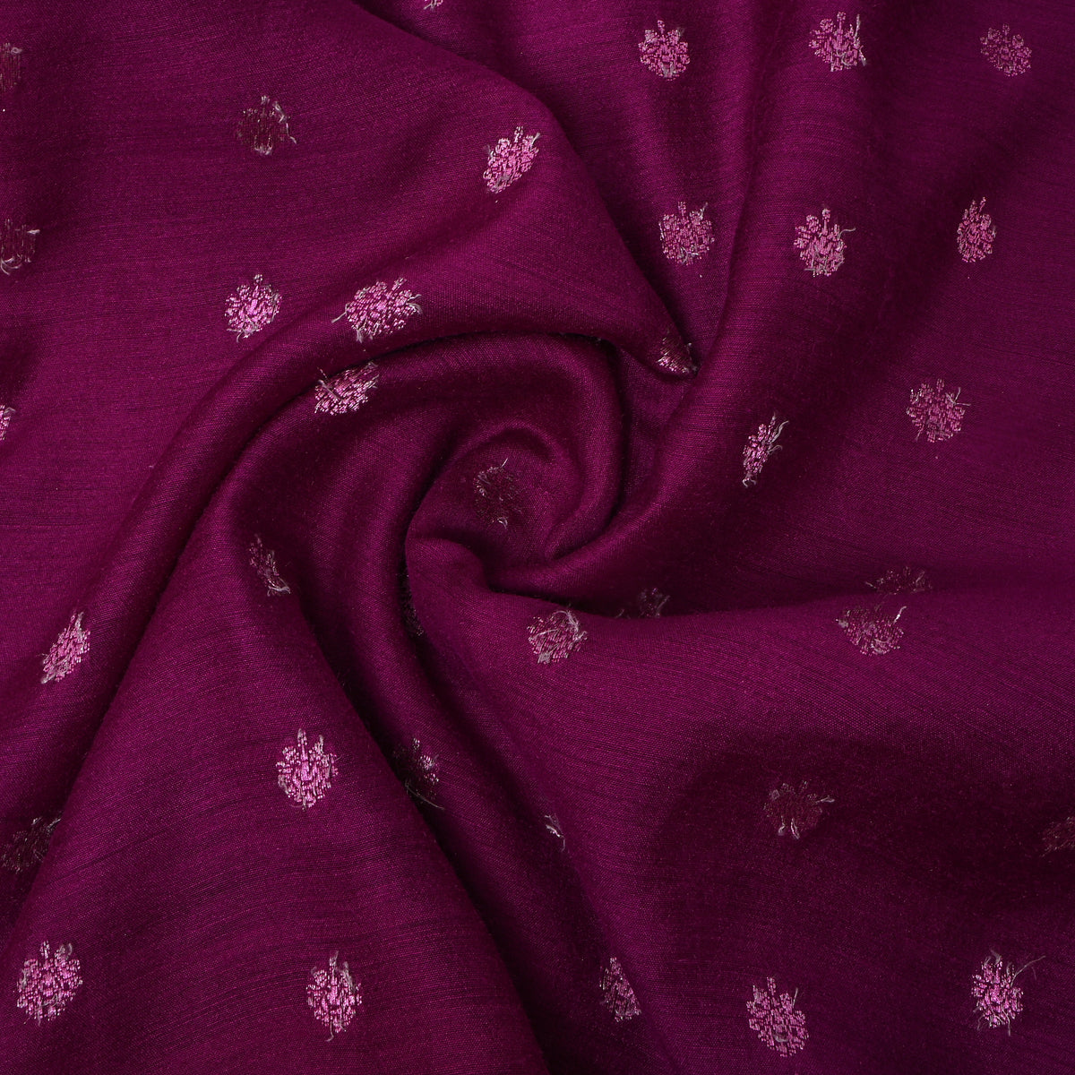 Aubergine Floral Butti Self Weave Jamawar Silk Fabric