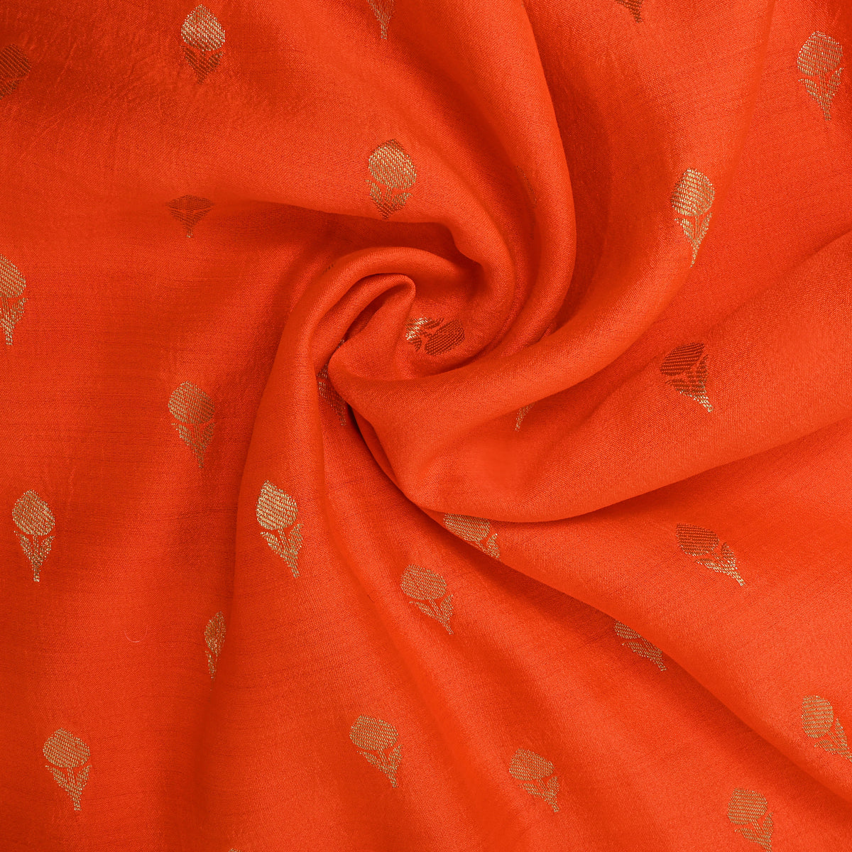 Persimmon Gold Zari Bud Butti Self Weave Jamawar Silk Fabric