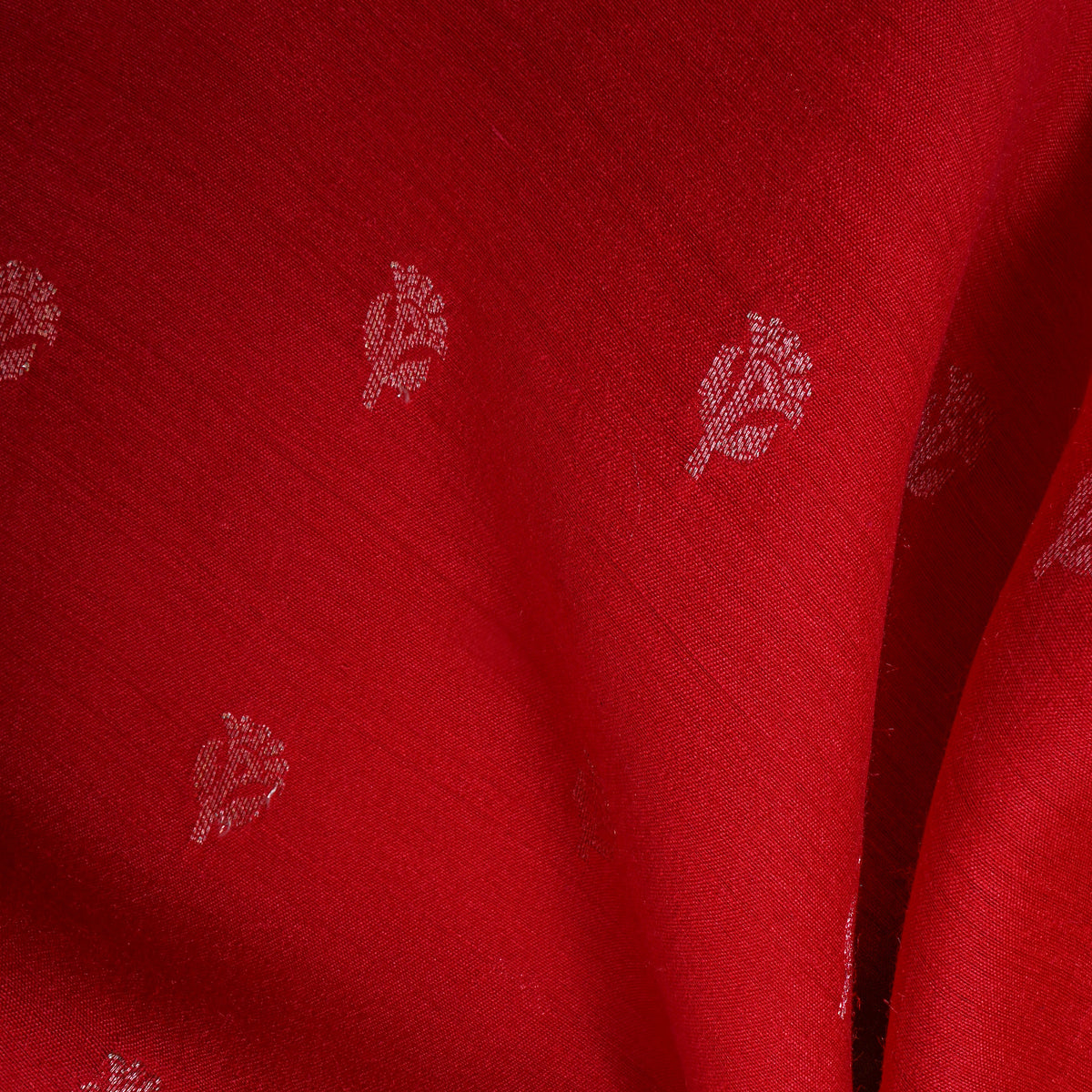 Ruby Silver Zari Floral Butti Self Weave Jamawar Silk Fabric