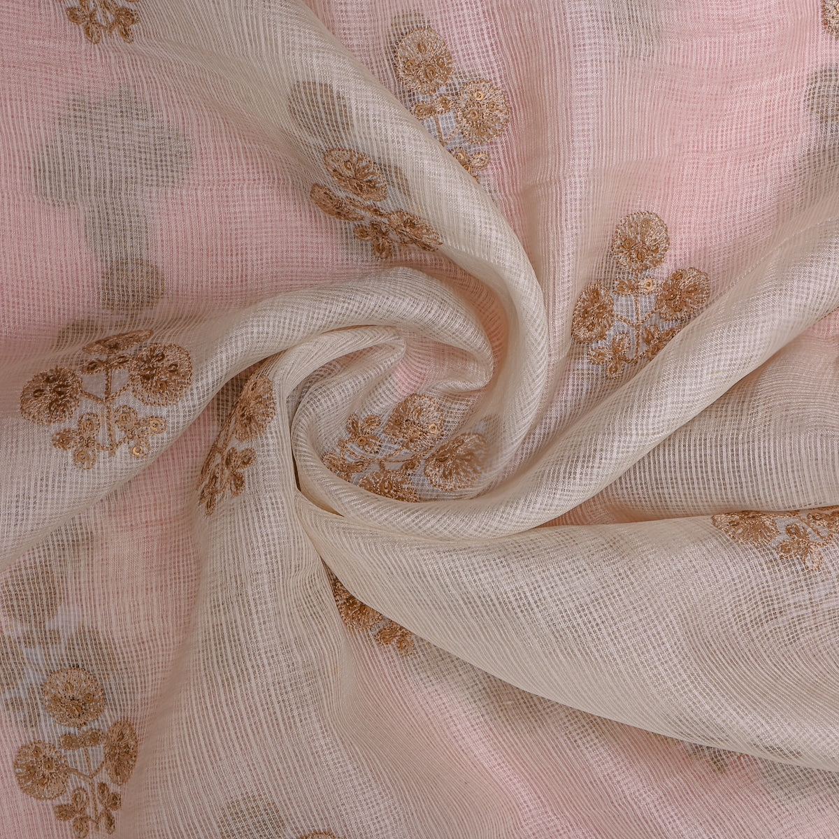 White Gold Sequin Butti Kota Doria Fabric