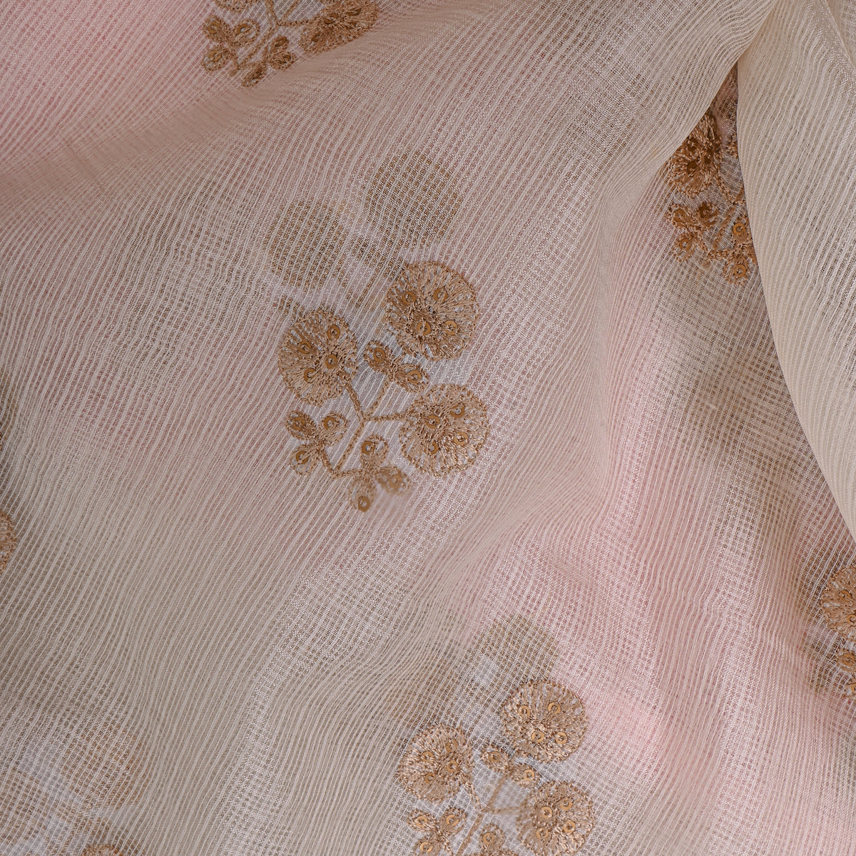 White Gold Sequin Butti Kota Doria Fabric
