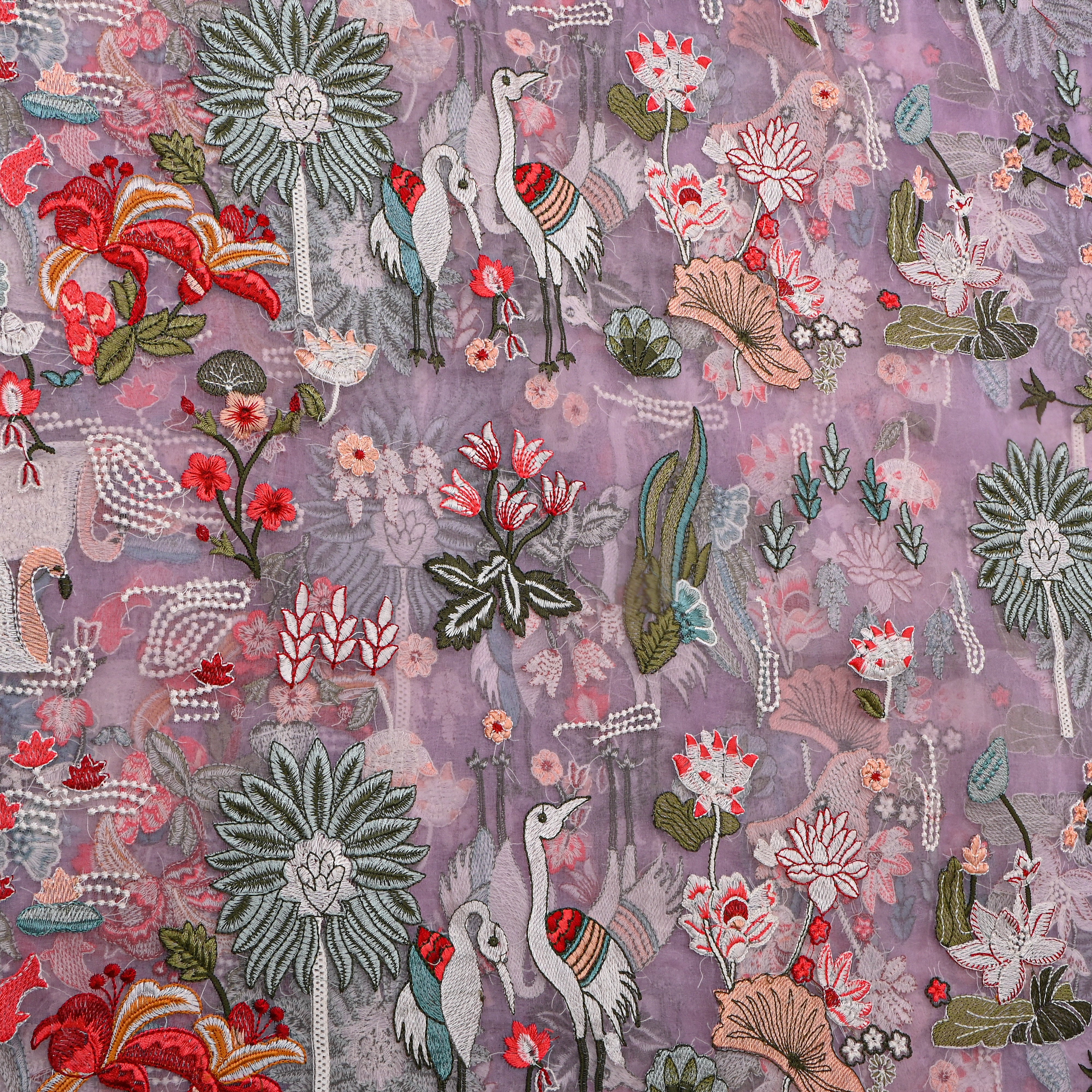 Lavender Thread Work Embroidery Organza Fabric