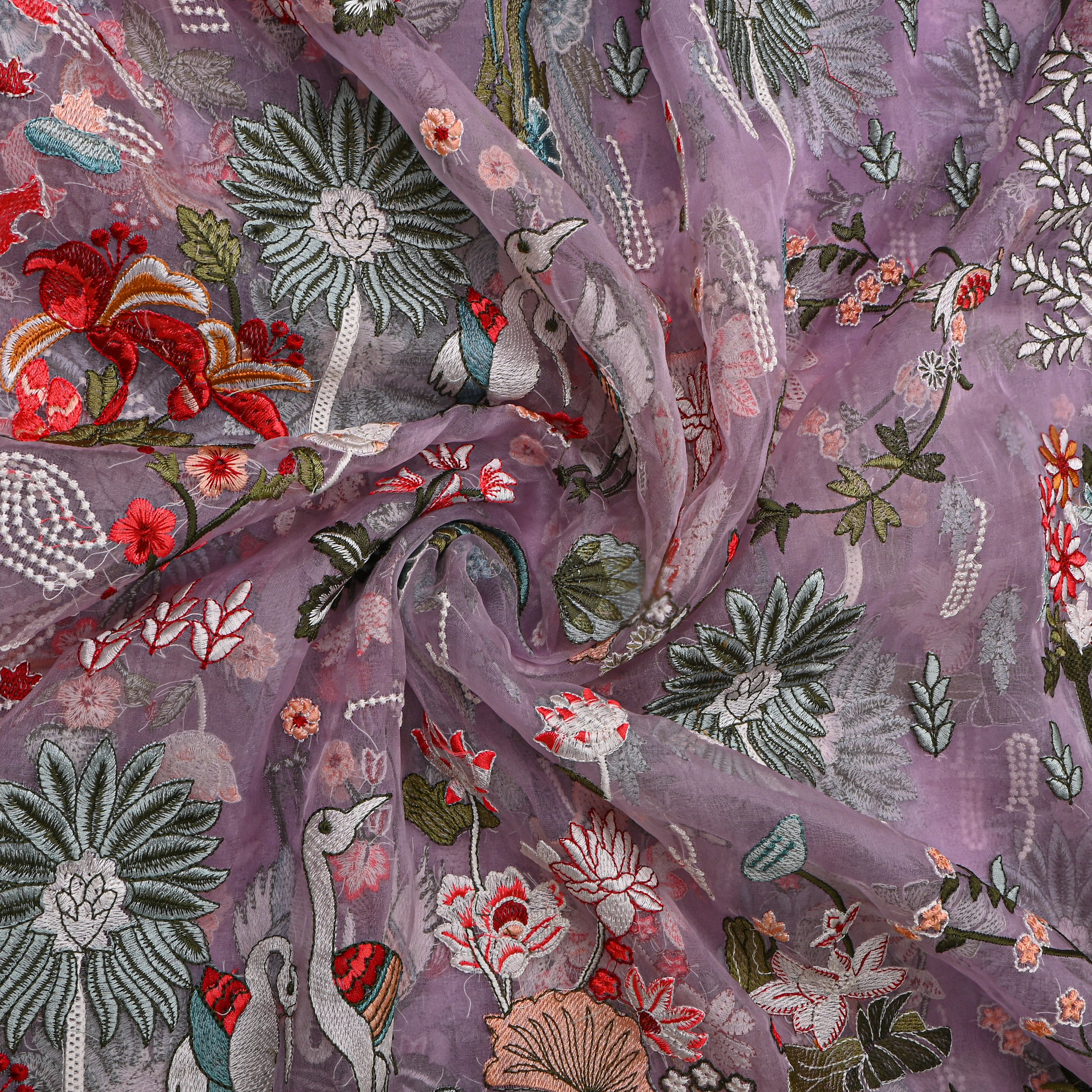 Lavender Thread Work Embroidery Organza Fabric