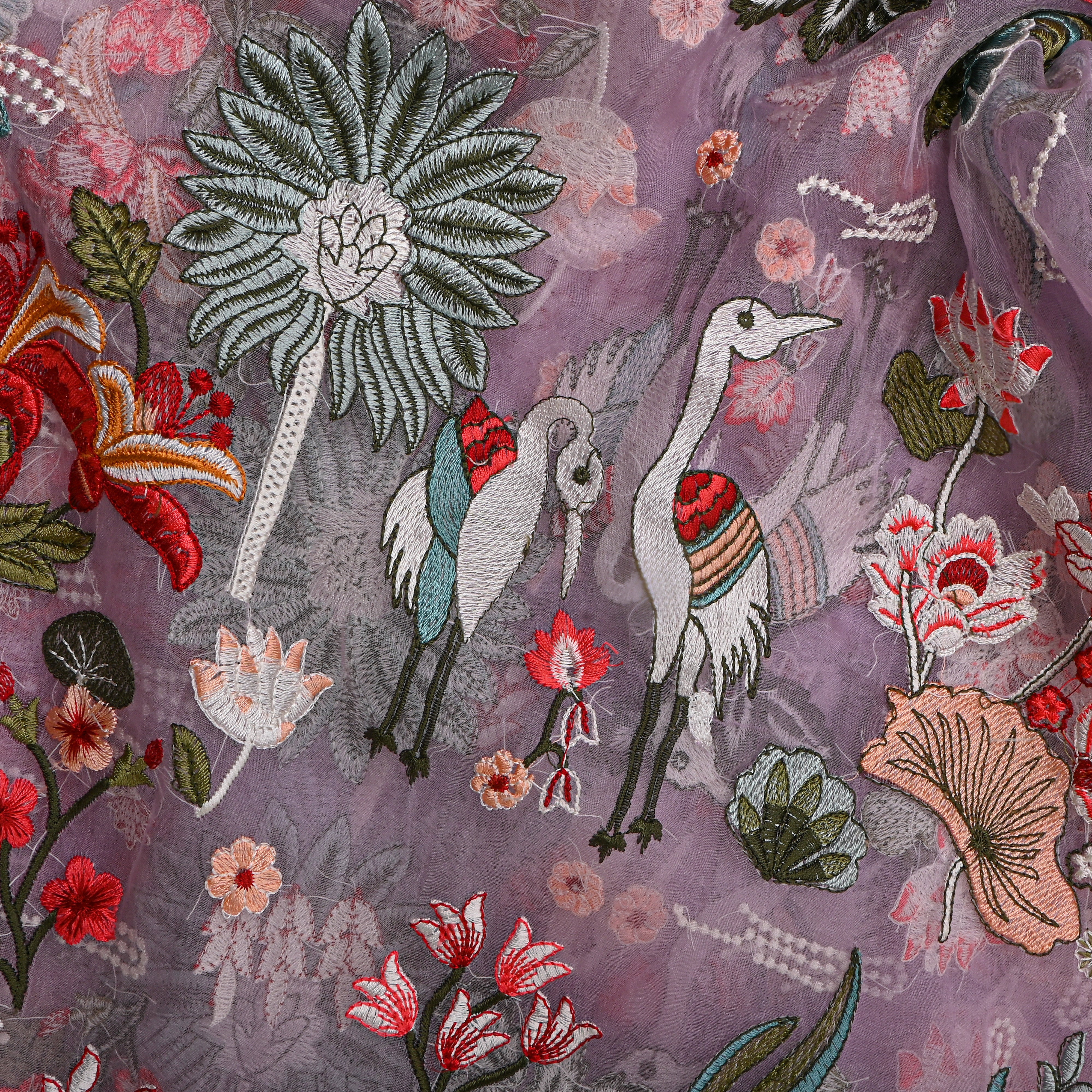 Lavender Thread Work Embroidery Organza Fabric