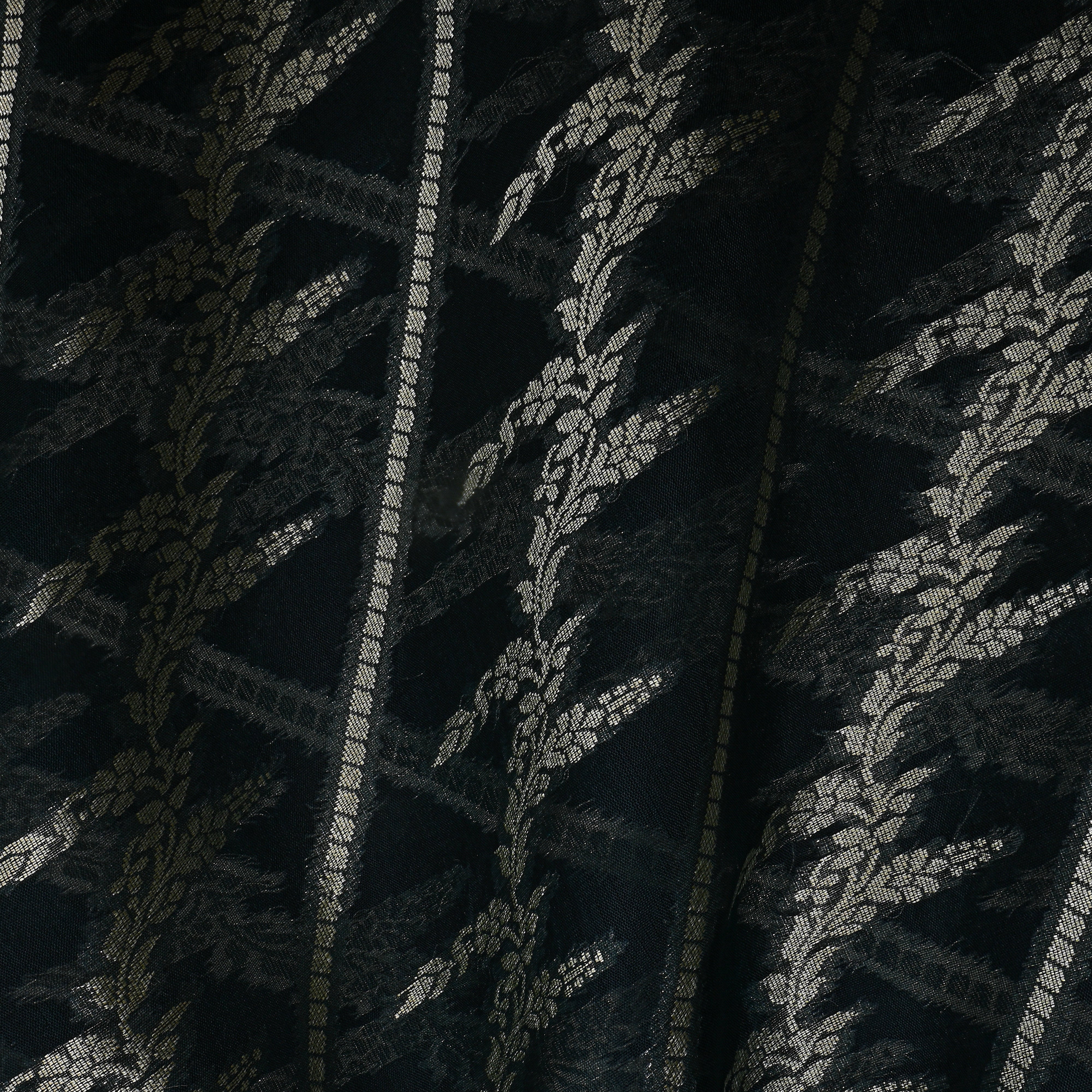 Jet Black Zari Embroidery Jamawar Organza Fabric