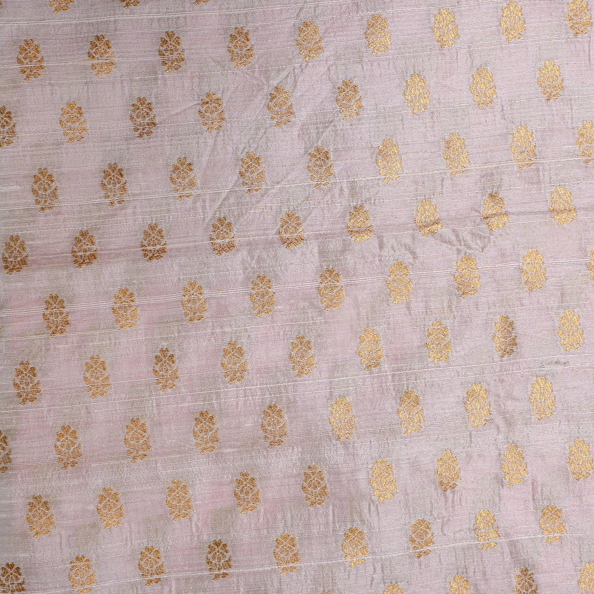 Ecru Gold Zari Butti Self Weave Jamawar Silk Fabric