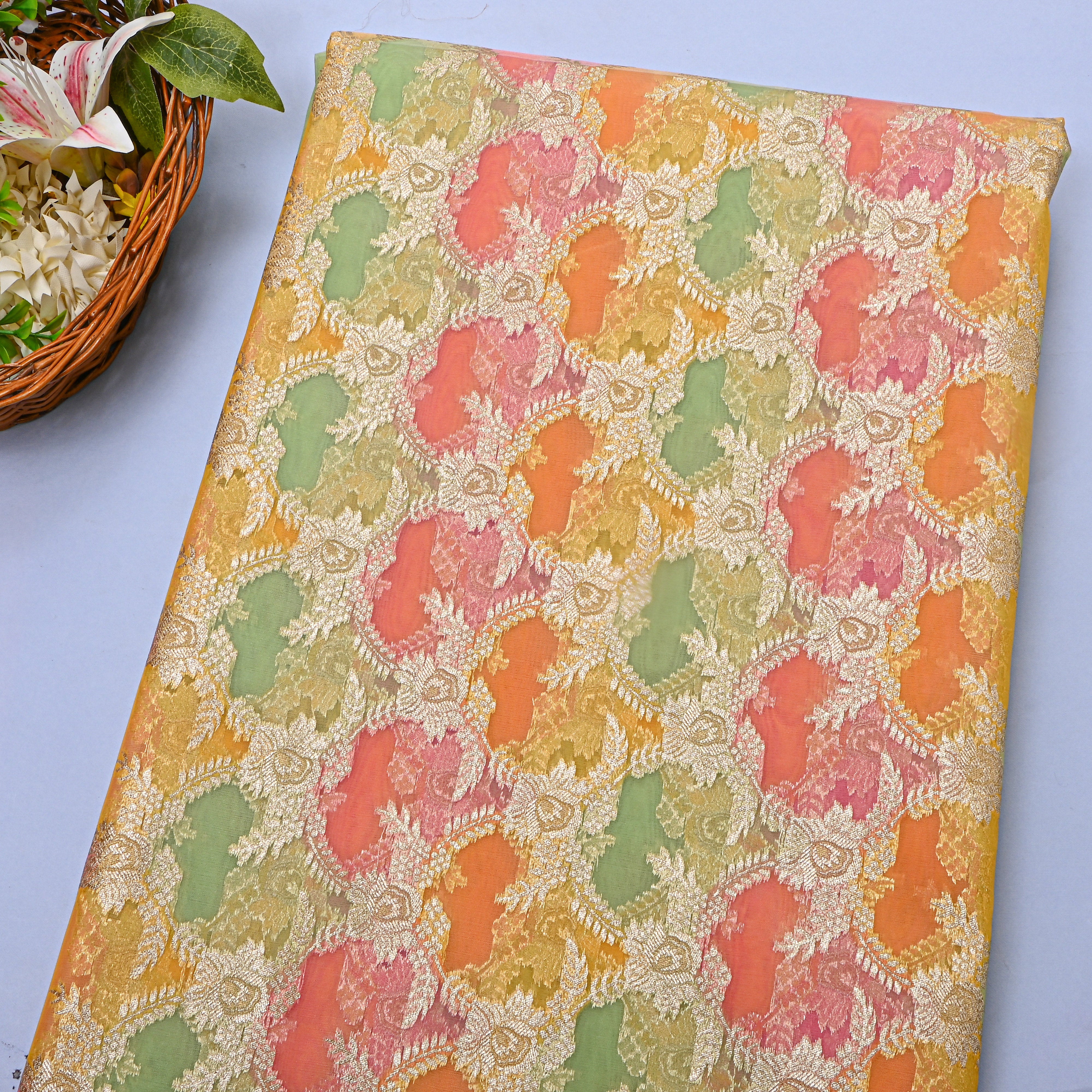 Multicolour Zari Geometric Embroidered Organza
