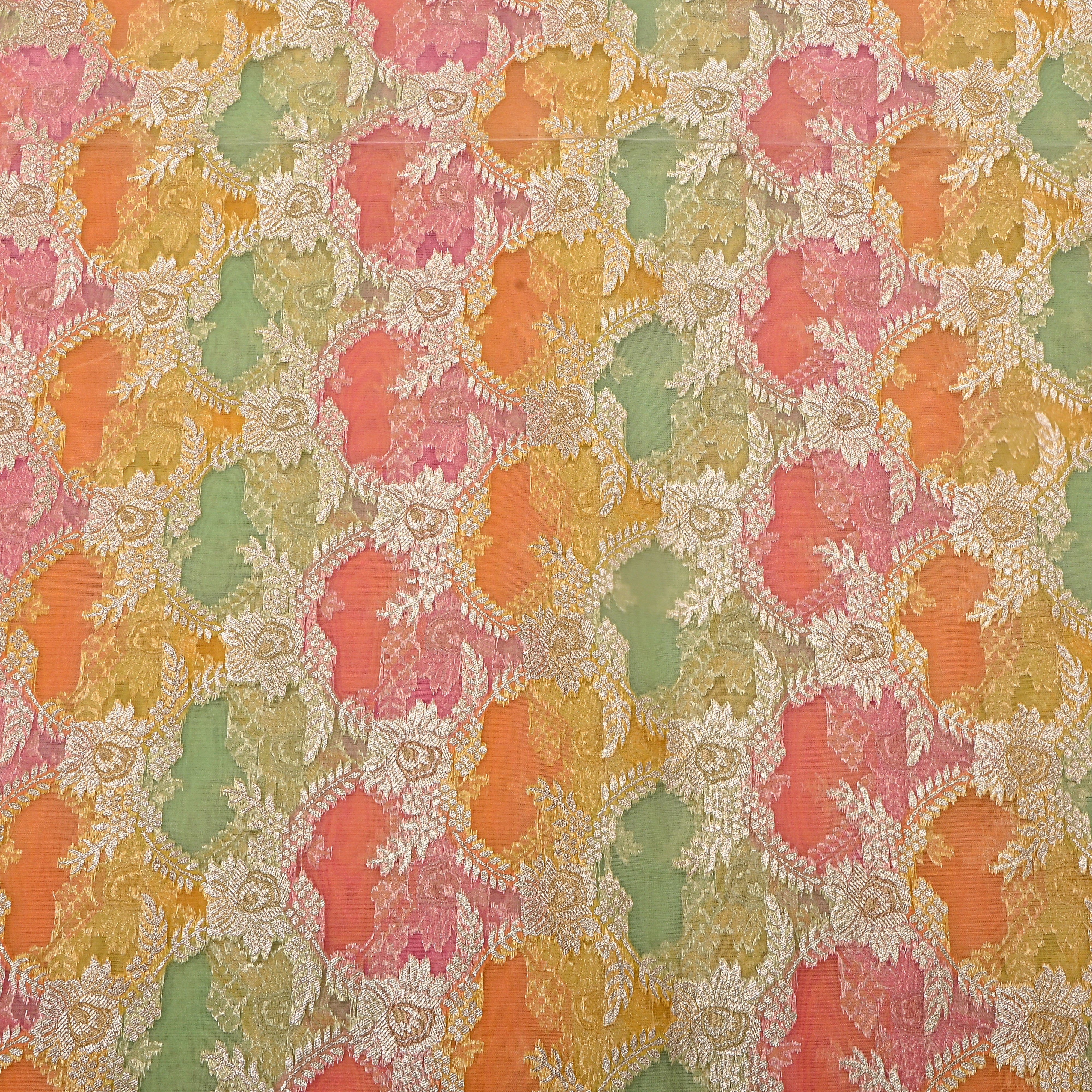 Multicolour Zari Geometric Embroidered Organza