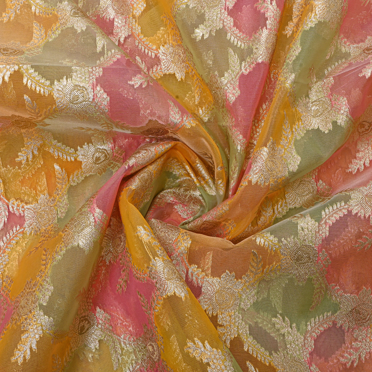 Multicolour Zari Geometric Embroidered Organza