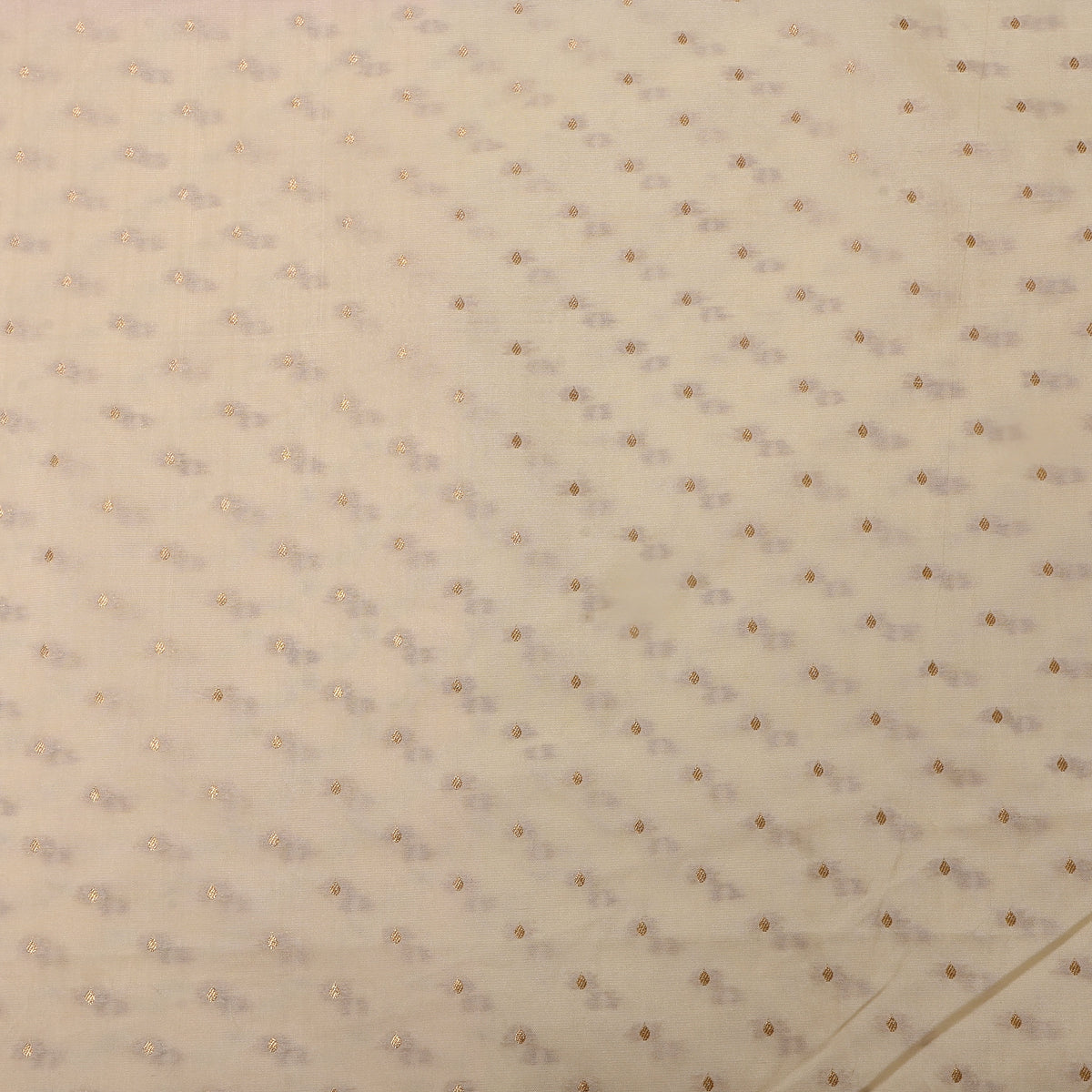 Cream Gold Zari Butti Self Weave Jamawar Tussar Fabric