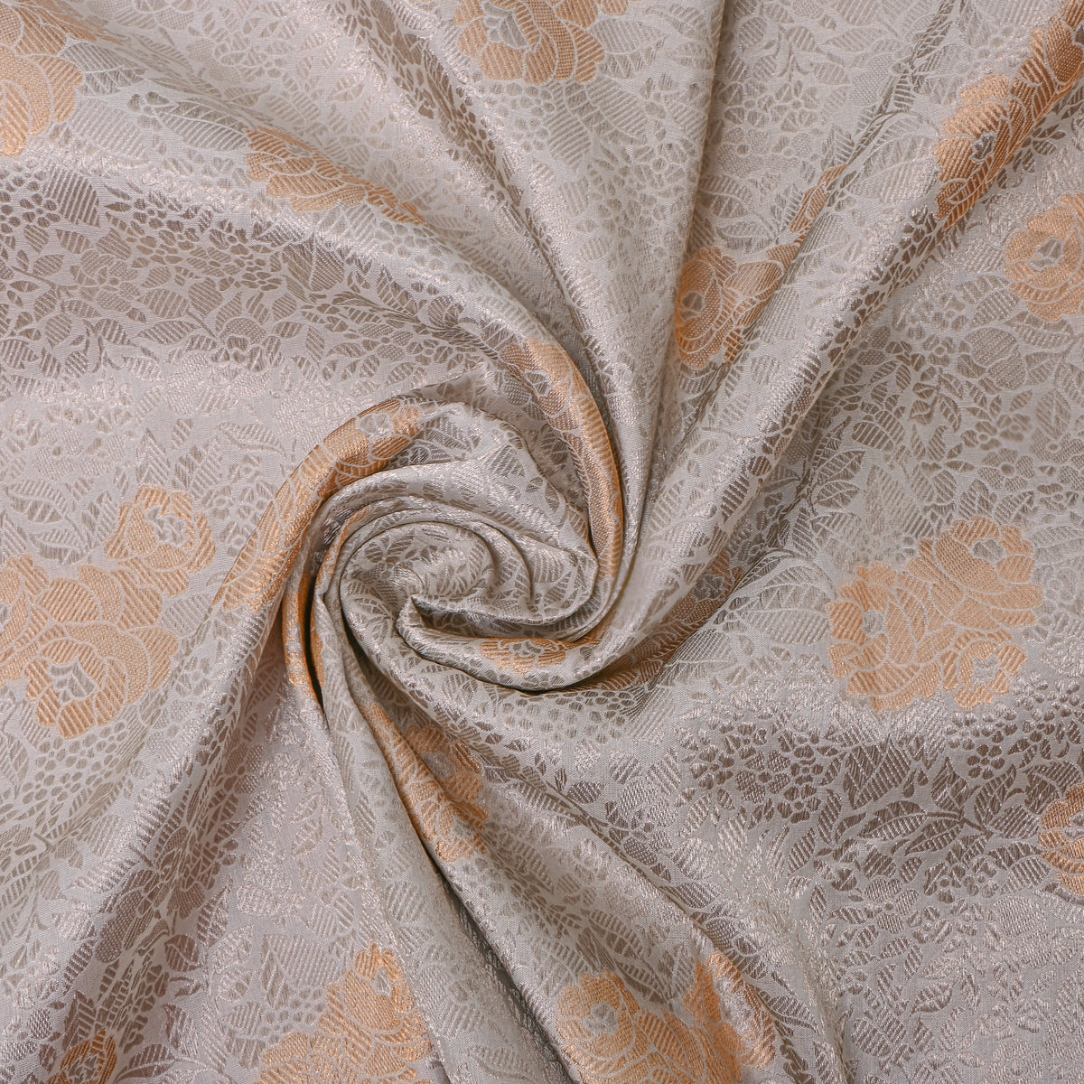 Silver Gold Floral Dual Tone Jamawar Silk Fabric