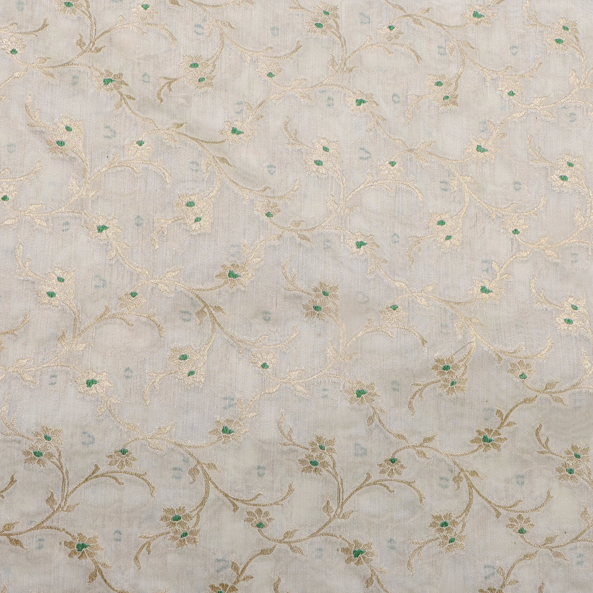 Buttermilk White Gold Zari Floral Jaal Jamawar Silk Fabric