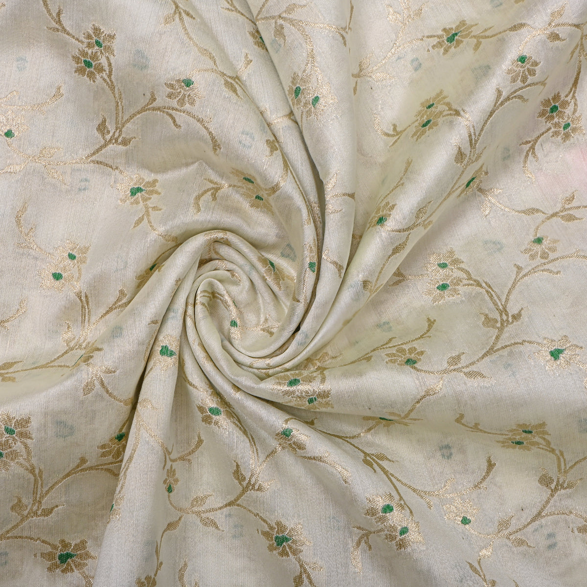 Buttermilk White Gold Zari Floral Jaal Jamawar Silk Fabric
