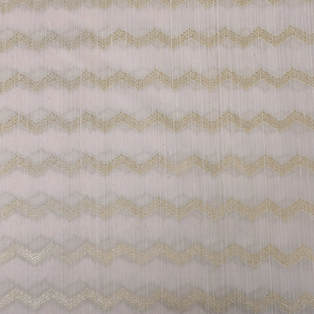 Cloud White Gold Zari Zigzag Jamawar Silk Fabric