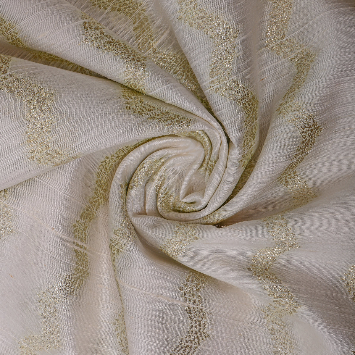 Cloud White Gold Zari Zigzag Jamawar Silk Fabric