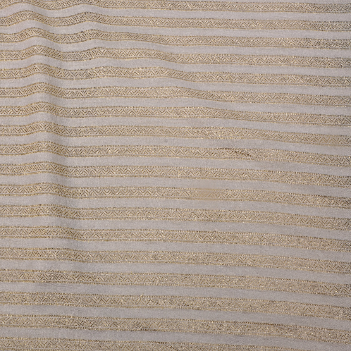 Pearl Cream Gold Zari Stripe Jamawar Silk Fabric