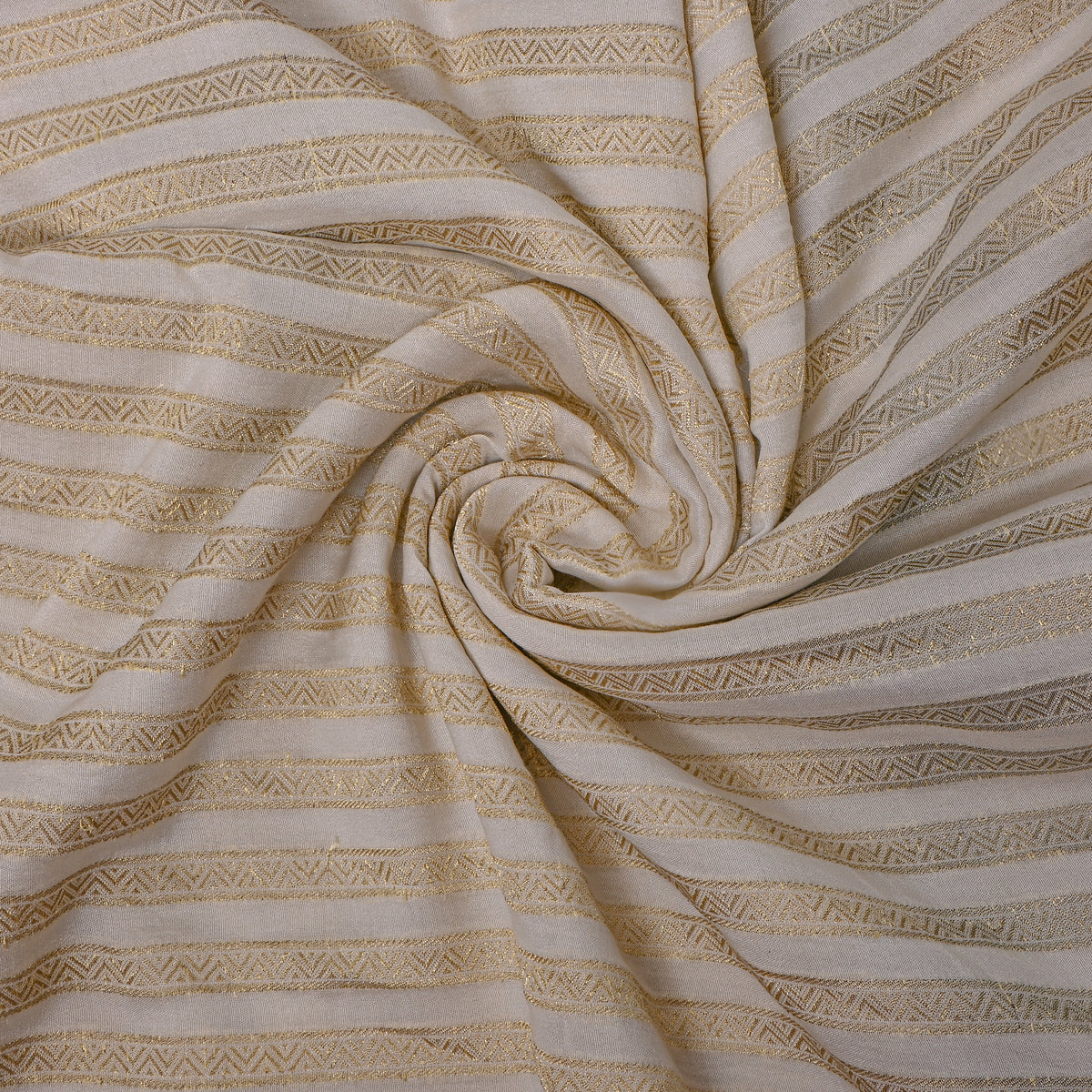 Pearl Cream Gold Zari Stripe Jamawar Silk Fabric
