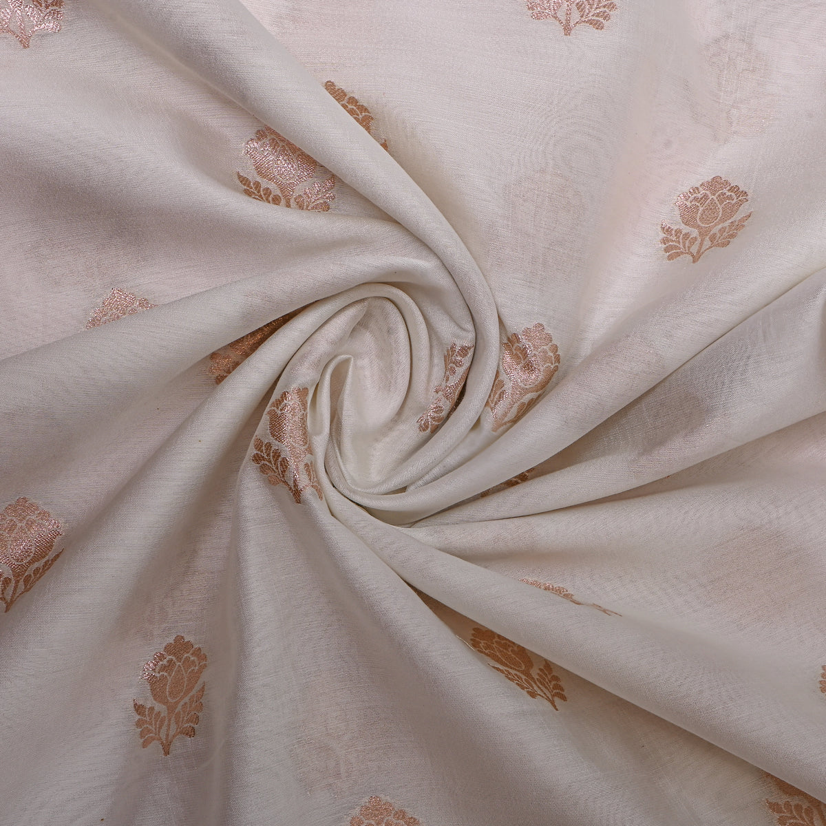 Ivory White Gold Zari Rose Butti Jamawar Silk Fabric