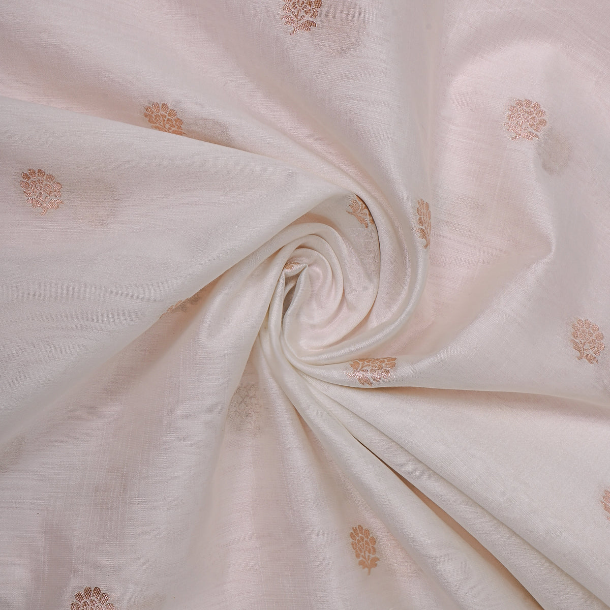 Petal White Gold Zari Floral Butti Jamawar Silk Fabric