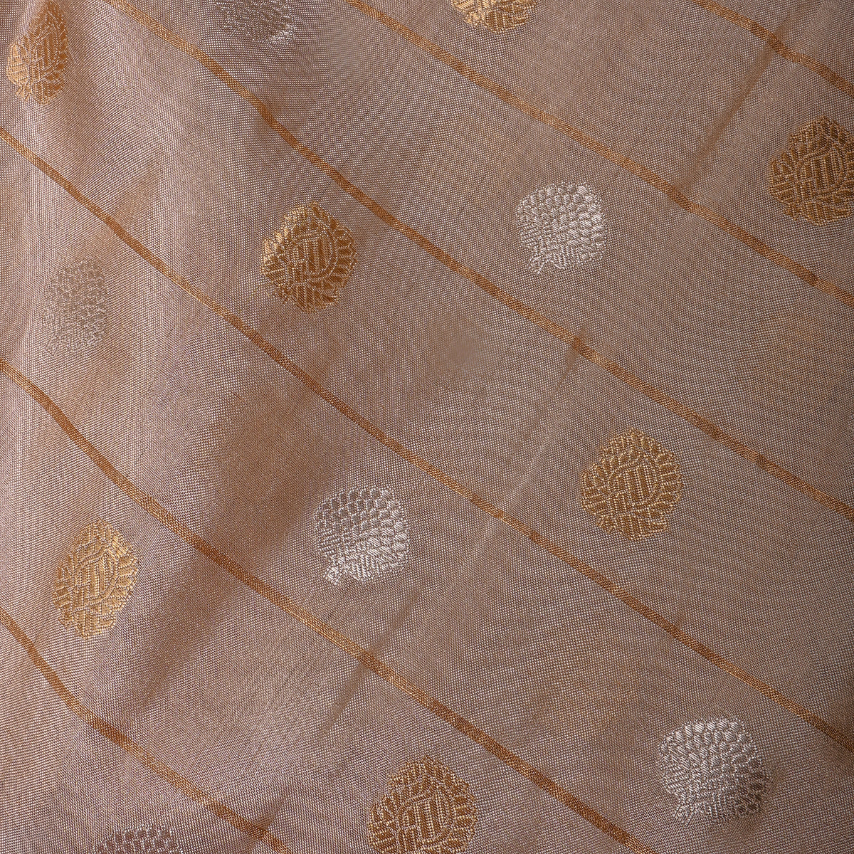 Antique Gold Dual Tone Zari Butti Jamawar Silk Fabric With Self Border