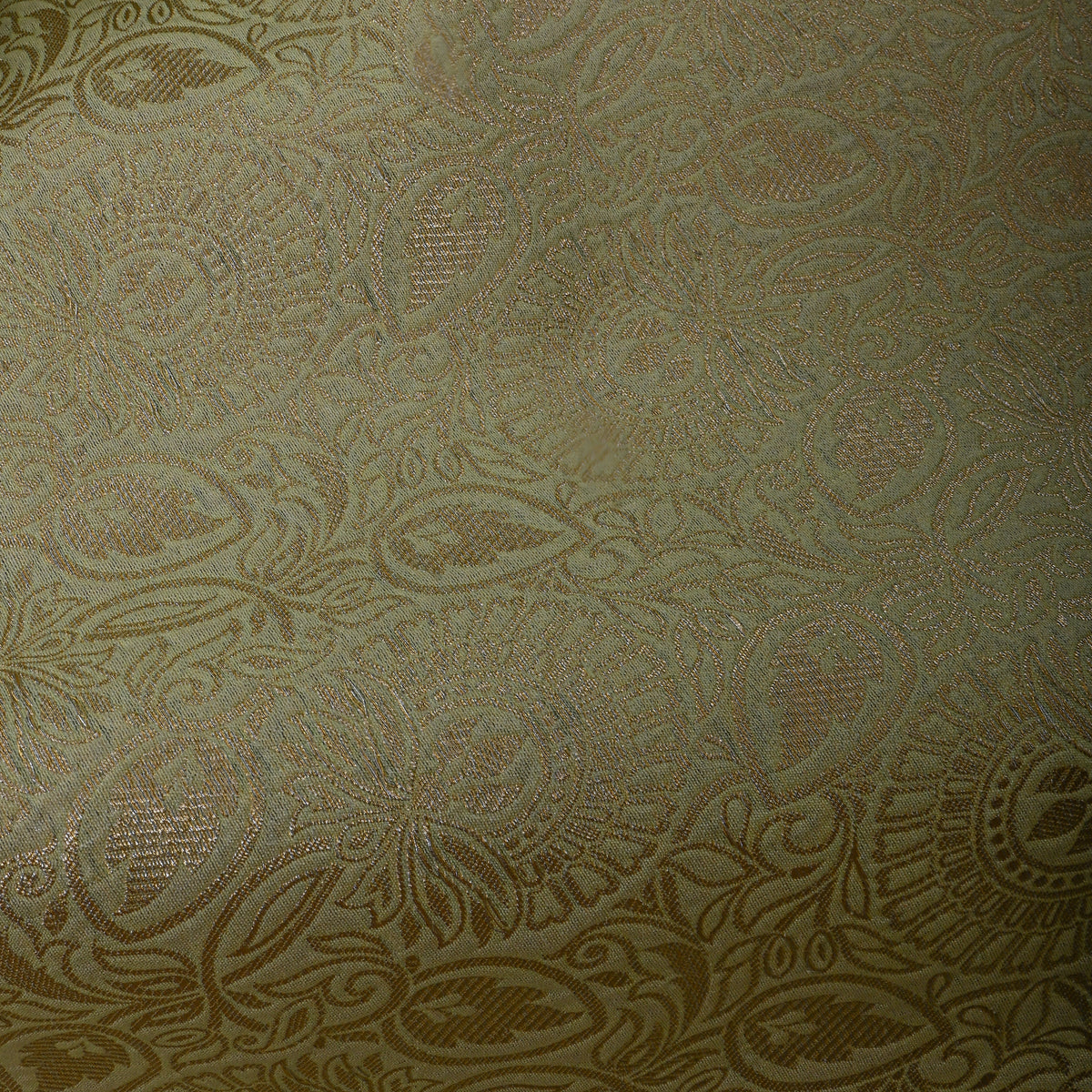Antique Gold Floral Self Weave Jamawar Silk Fabric